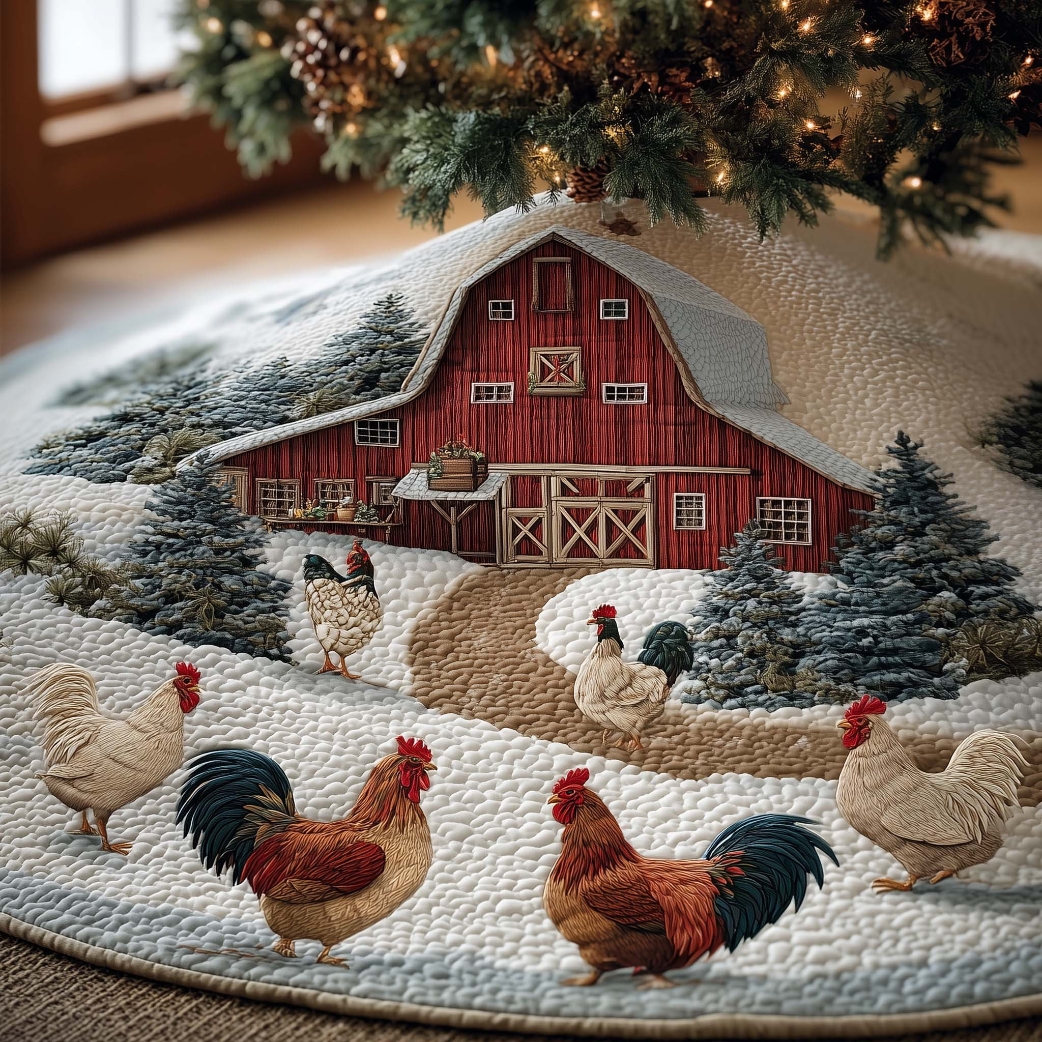 Chicken Barn Quilted Tree Skirt Xmas Room Decorating Gifts For Chicken Farmers