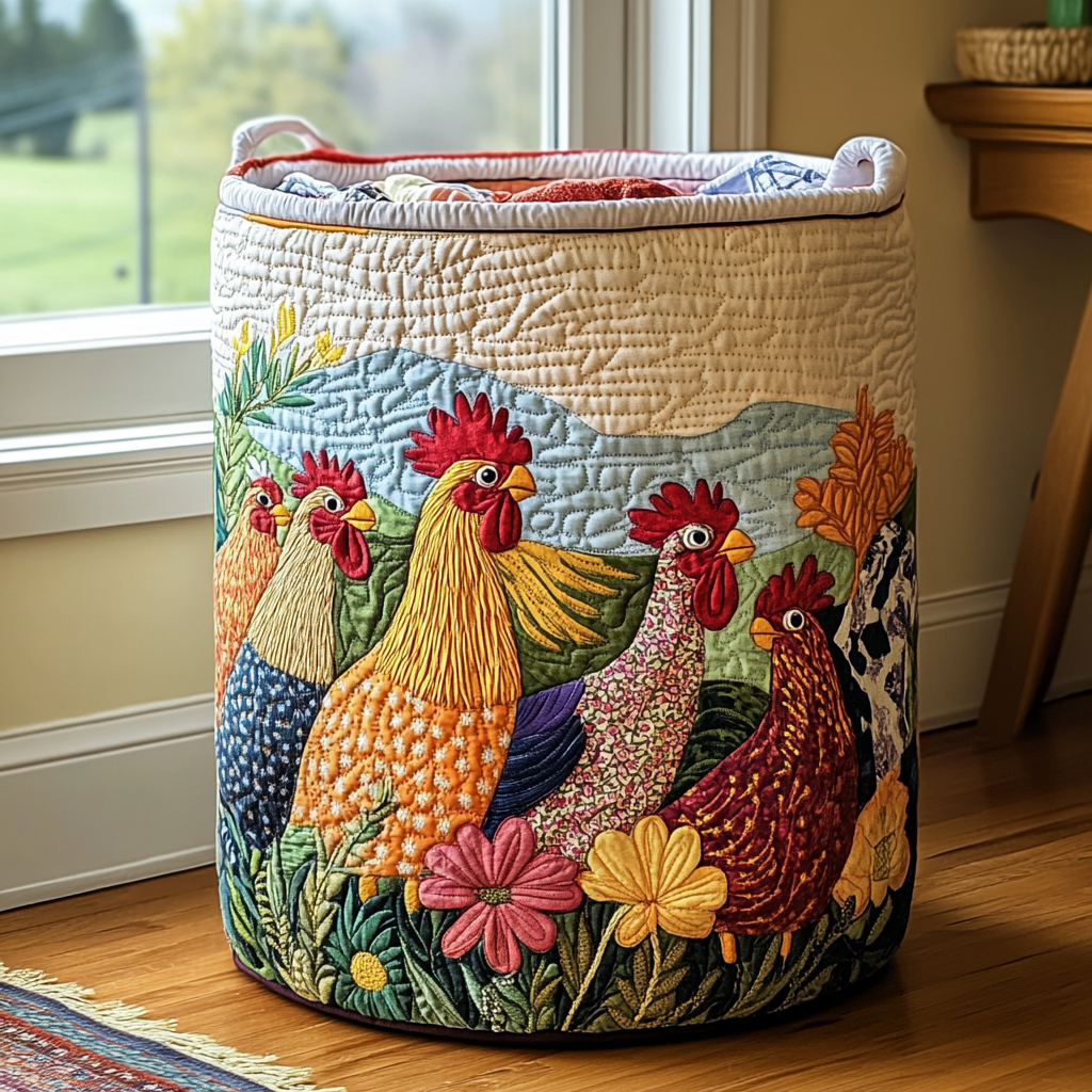 Chicken Bloom Quilted Laundry Basket Merch For Dad