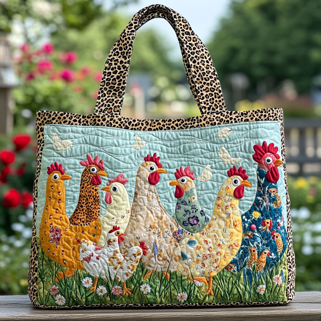 Chicken Bloom Quilted Tote Bag Best Gifts For Chicken Lovers
