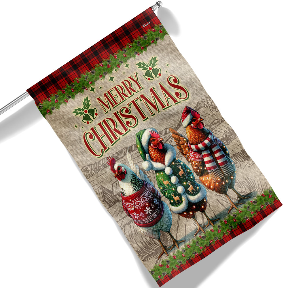 Chicken Christmas Flag Three Hens With Light Vintage Flag Christmas 2025