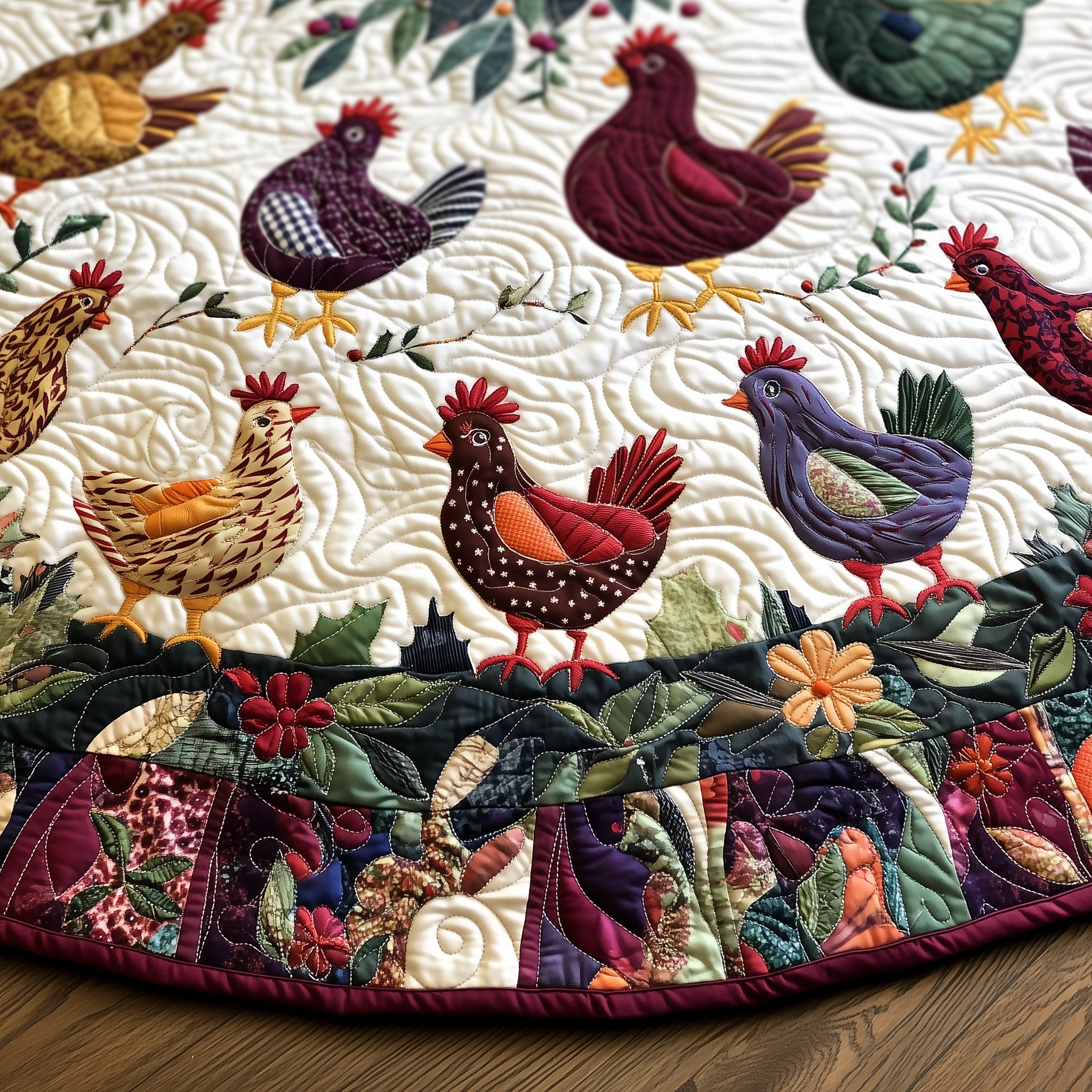 Chicken Christmas Quilted Tree Skirt Beautiful Christmas Home Merch
