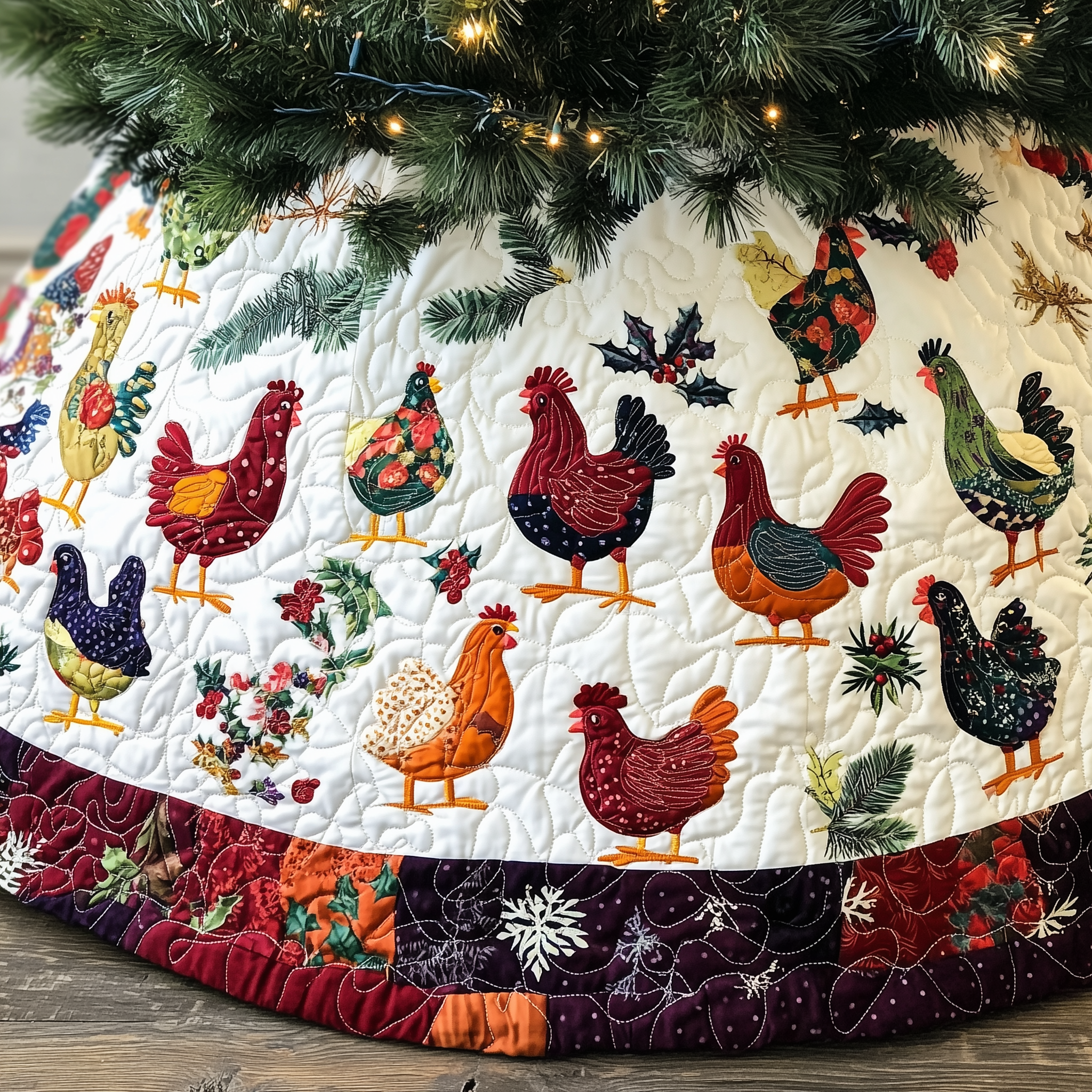 Chicken Christmas Quilted Tree Skirt Charming Holiday Home Merch