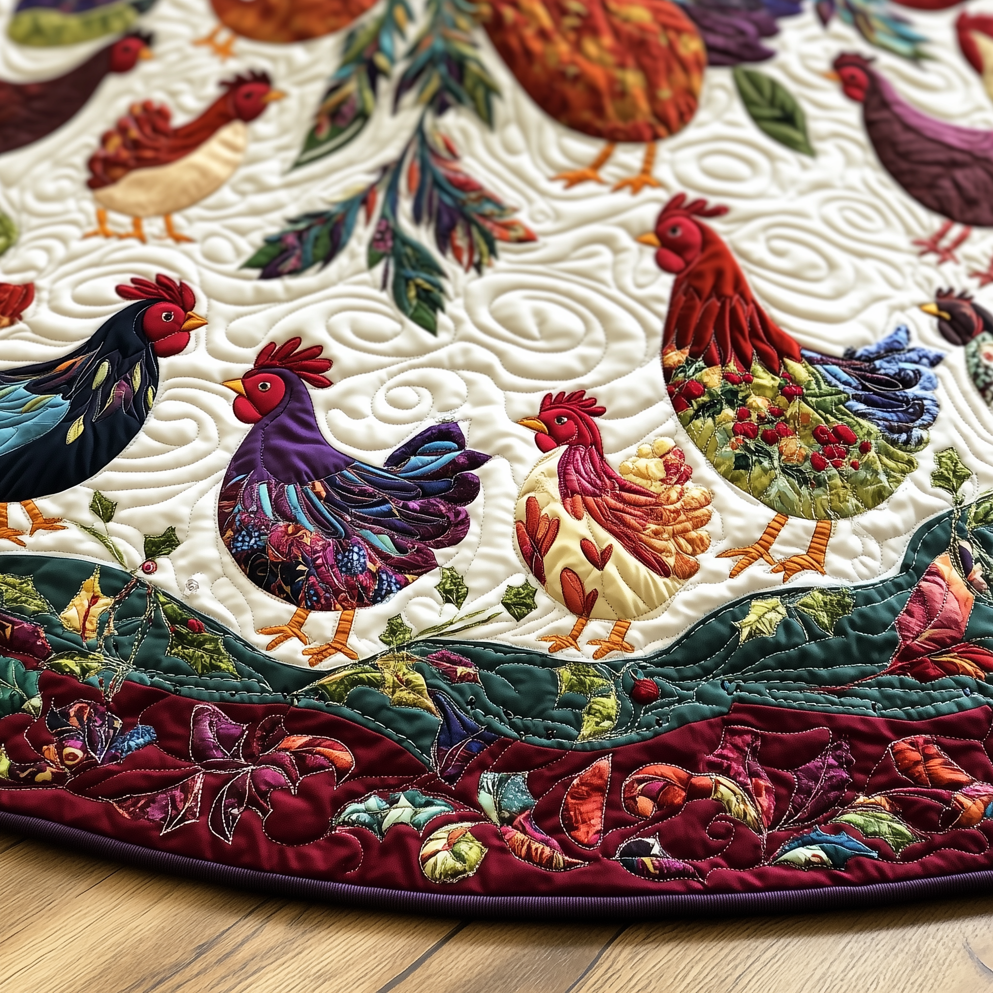 Chicken Christmas Quilted Tree Skirt  Holiday Tree Skirt Xmas Decorations Chicken Lover Presents