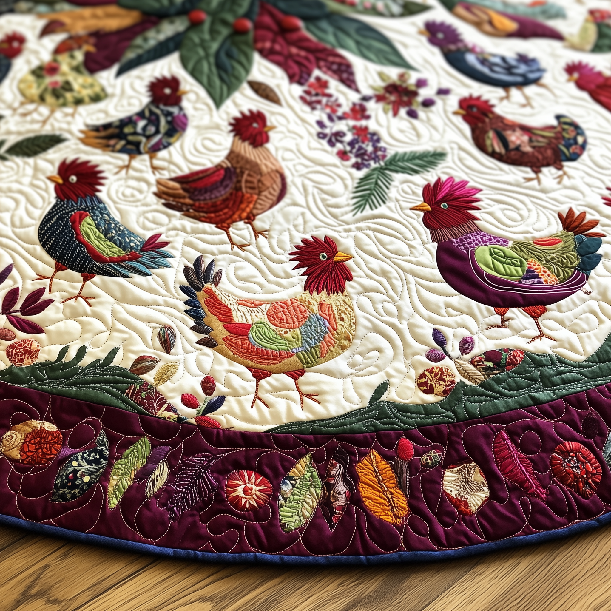 Chicken Christmas Quilted Tree Skirt Stylish Holiday Decor Gift Merch