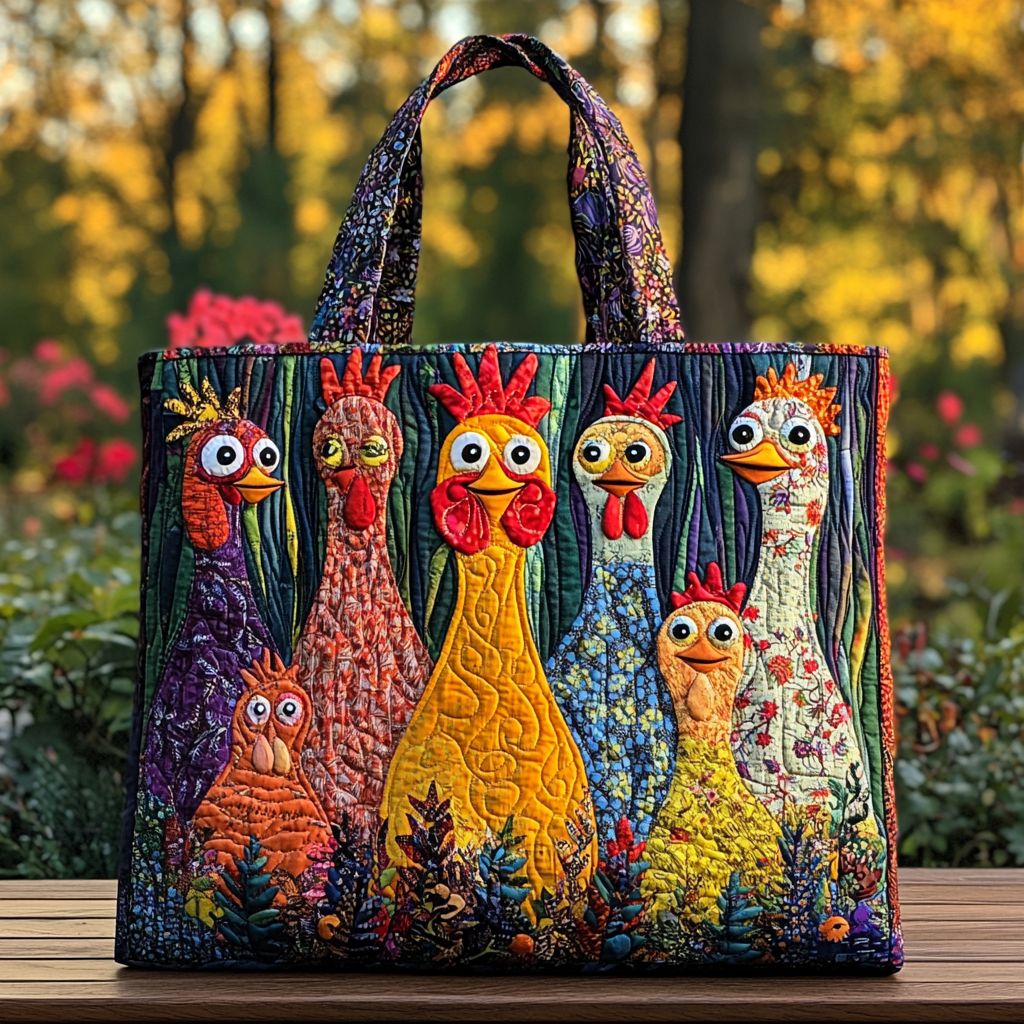 Chicken Colors Quilted Tote Bag Chicken Related Gifts