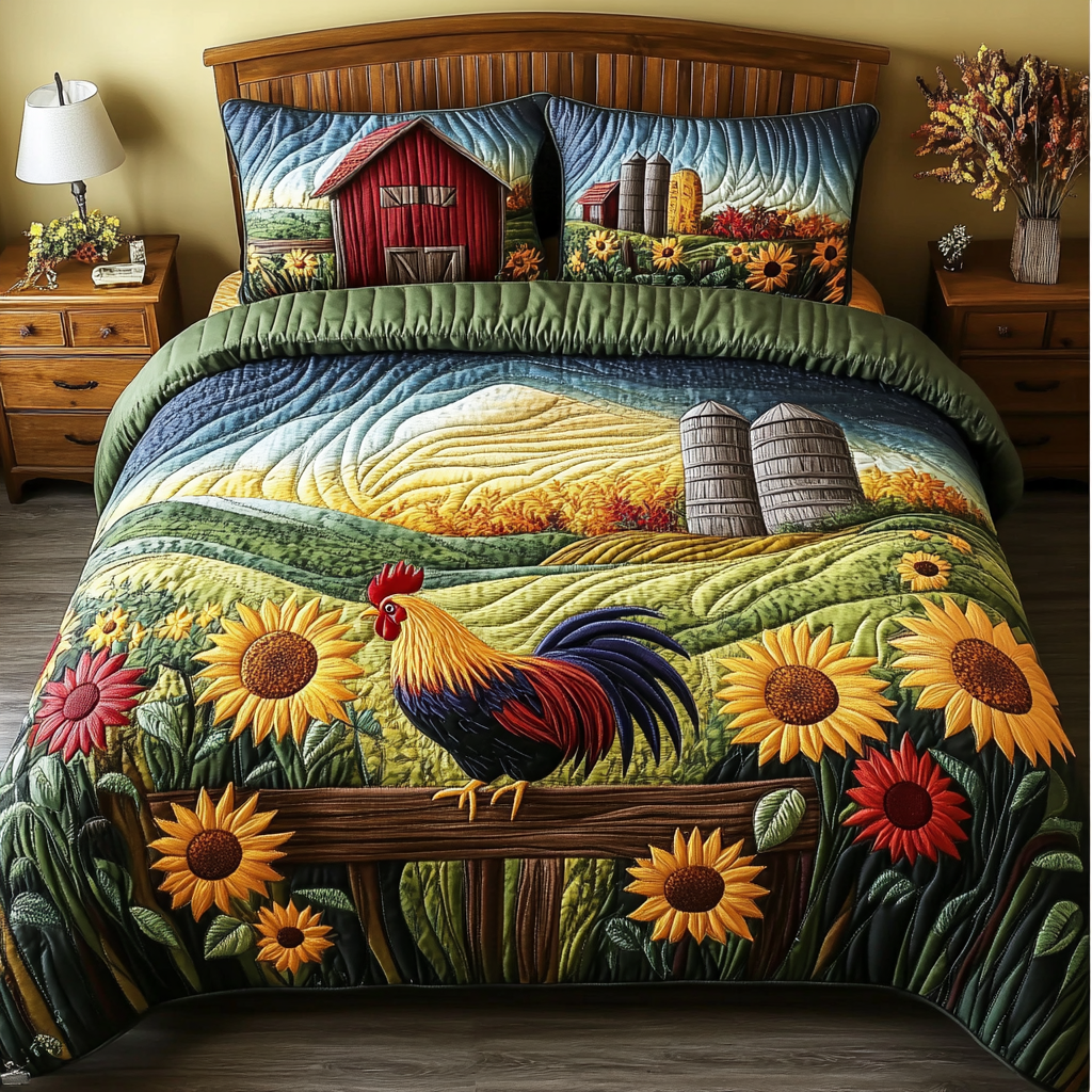 Chicken Coop Quilted Bedding Set Best Bed Sheet Set Gifts For Chicken Farmers