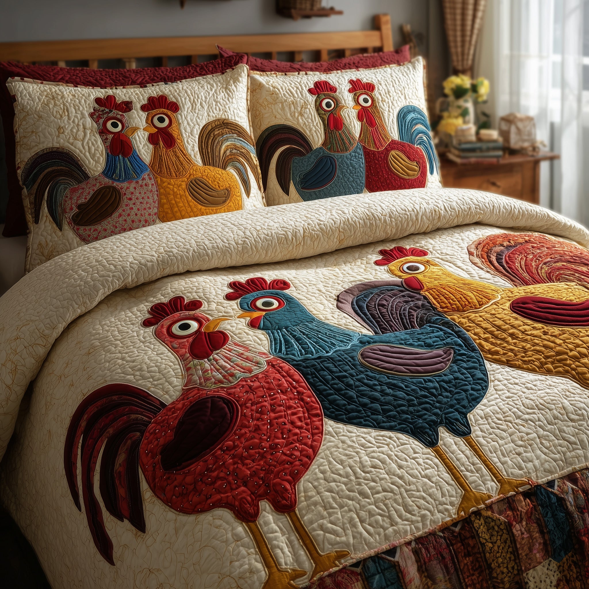 Chicken Coop Quilted Bedding Set Duvet Cover Bedspread Chicken Lover Presents