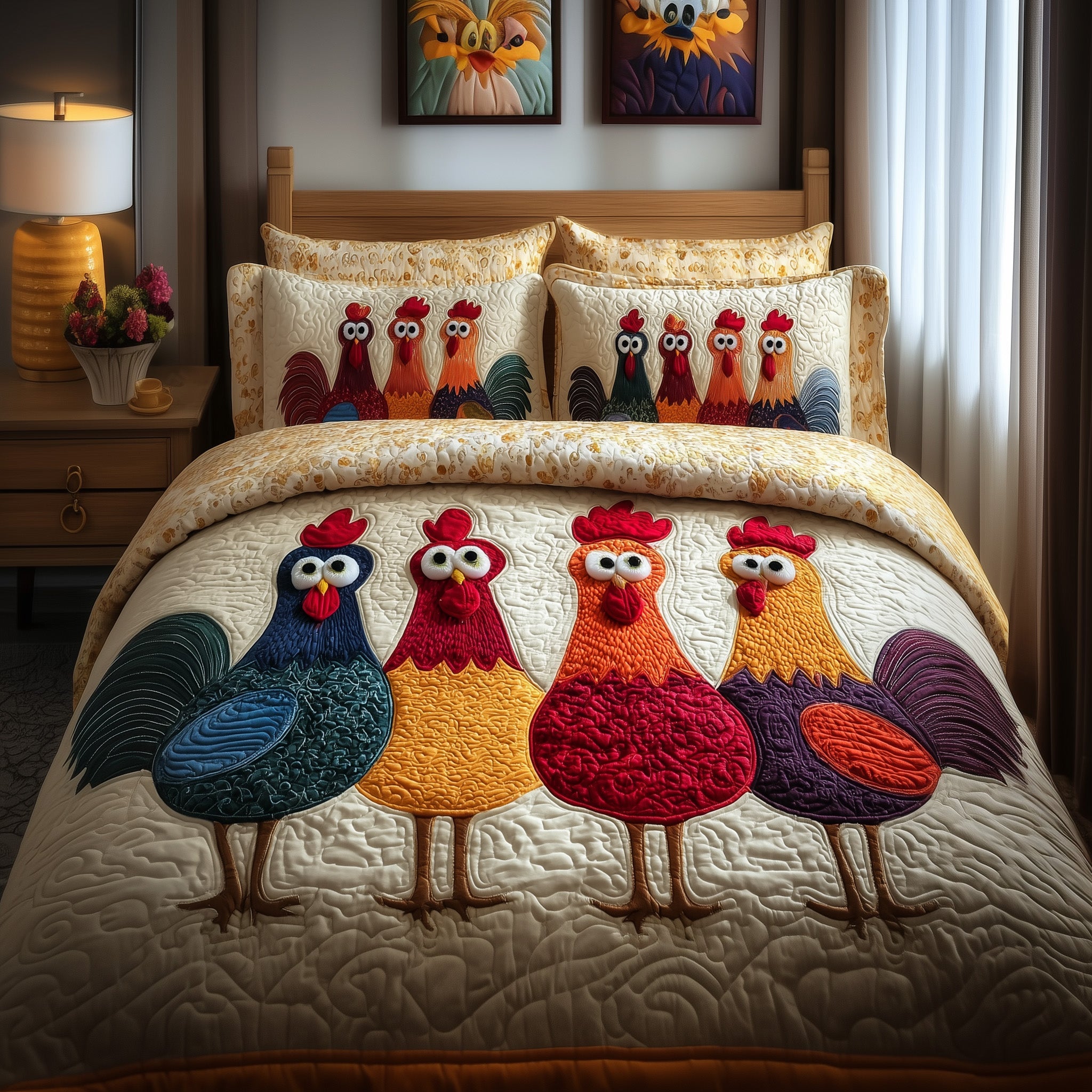 Chicken Coop Quilted Bedding Set Microfiber