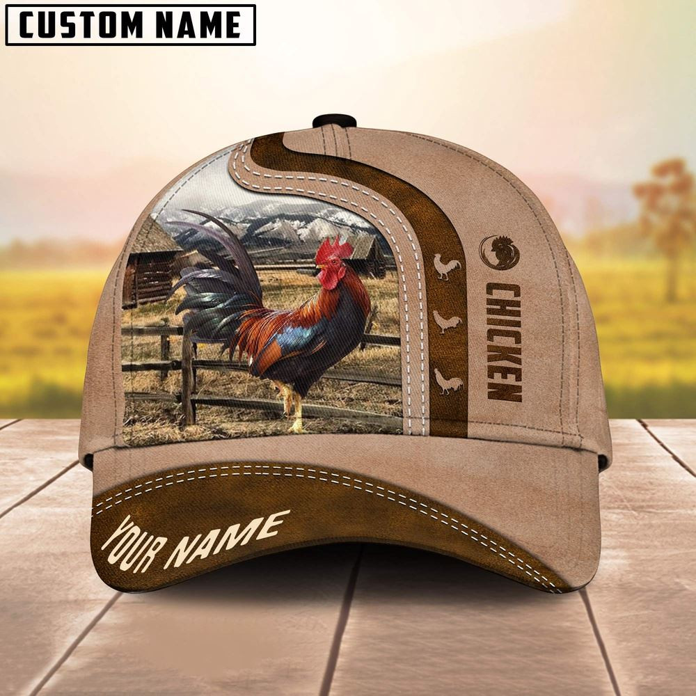 Chicken Custom Name Light Brown Cap Farm Cap Farmer Baseball Cap Gift For Farmer