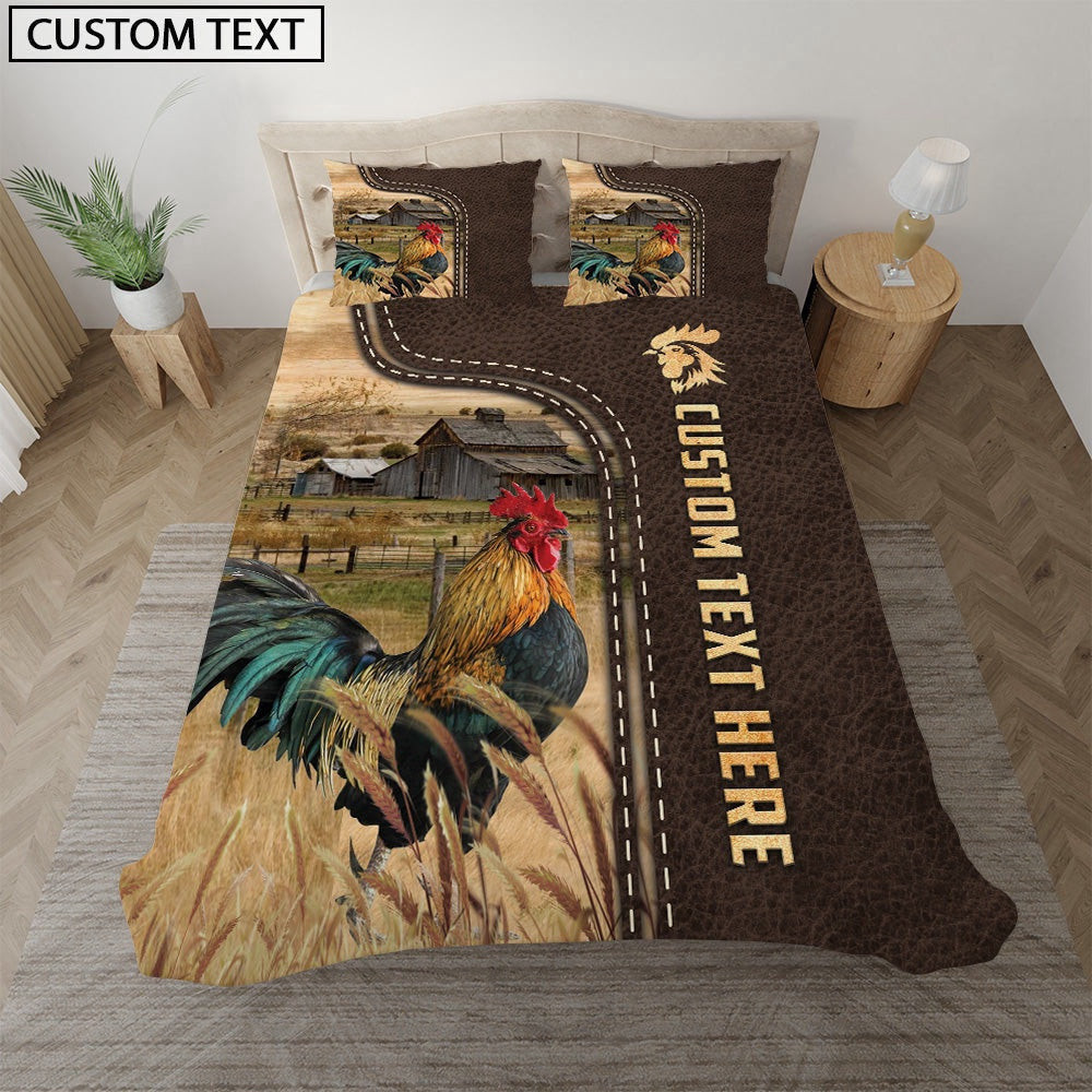 Chicken Custom Text Leather Pattern Bedding Set Farm Bedding Set Thoughtful Wedding Gifts