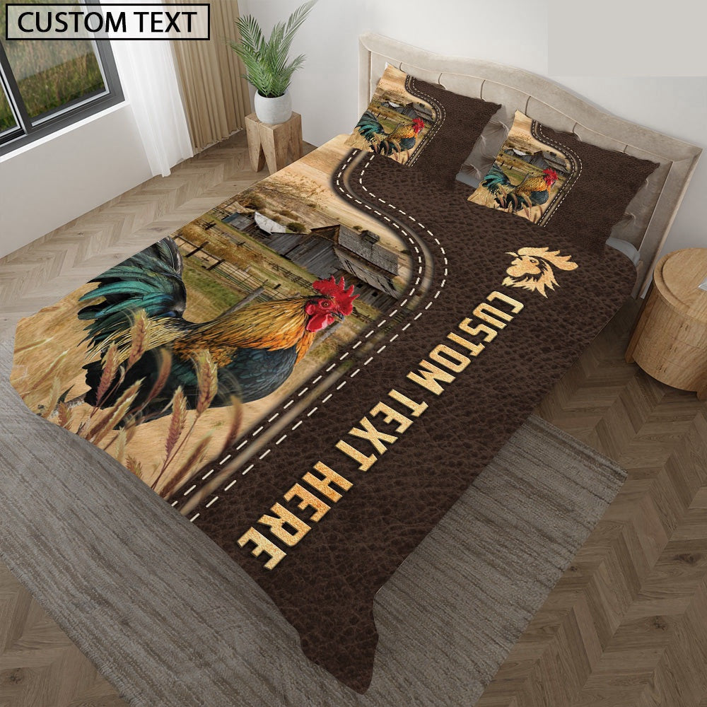Chicken Custom Text Leather Pattern Bedding Set Farm Bedding Set Thoughtful Wedding Gifts