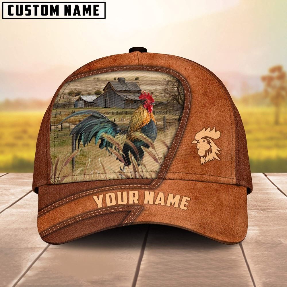 Chicken Customized Name Brown Leather Pattern Cap Farm Cap Farmer Baseball Cap Gift For Farmer