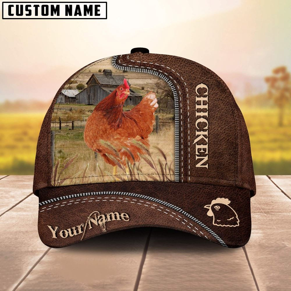 Chicken Customized Name Leather Pattern Cap Farm Cap Farmer Baseball Cap Gift For Farmer