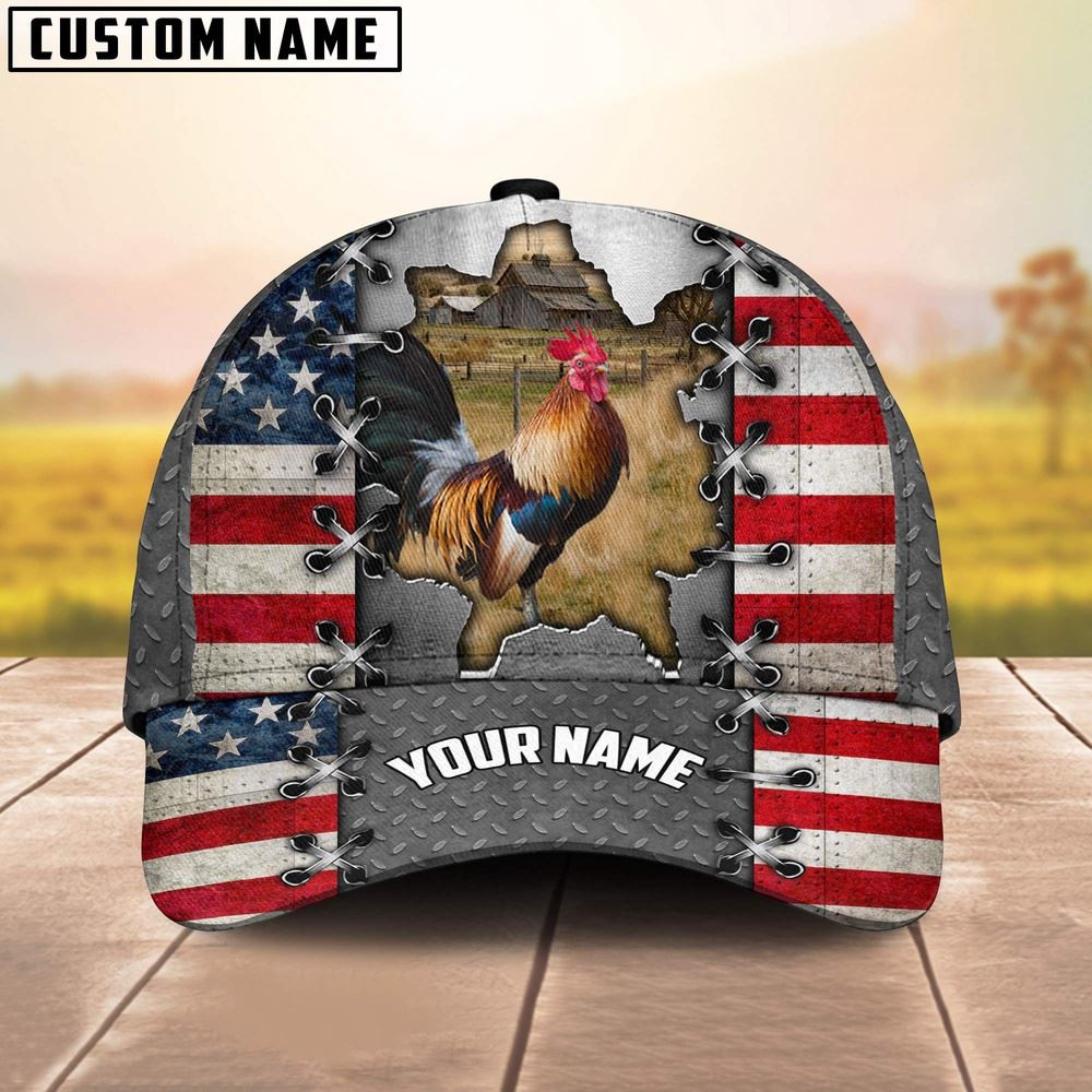 Chicken Customized Name US Flag Cap Farm Cap Farmer Baseball Cap Gift For Farmer