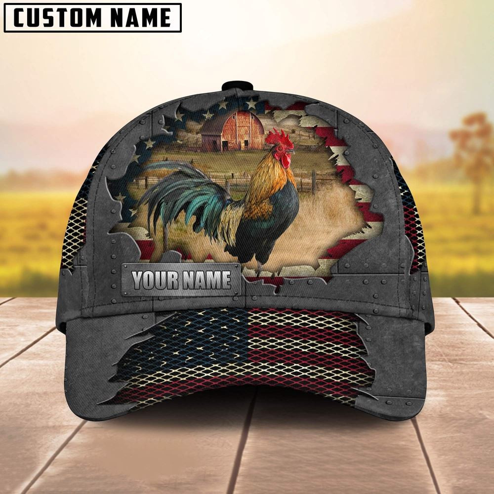 Chicken Customized Name US Flag Net Cap Farm Cap Farmer Baseball Cap Gift For Farmer