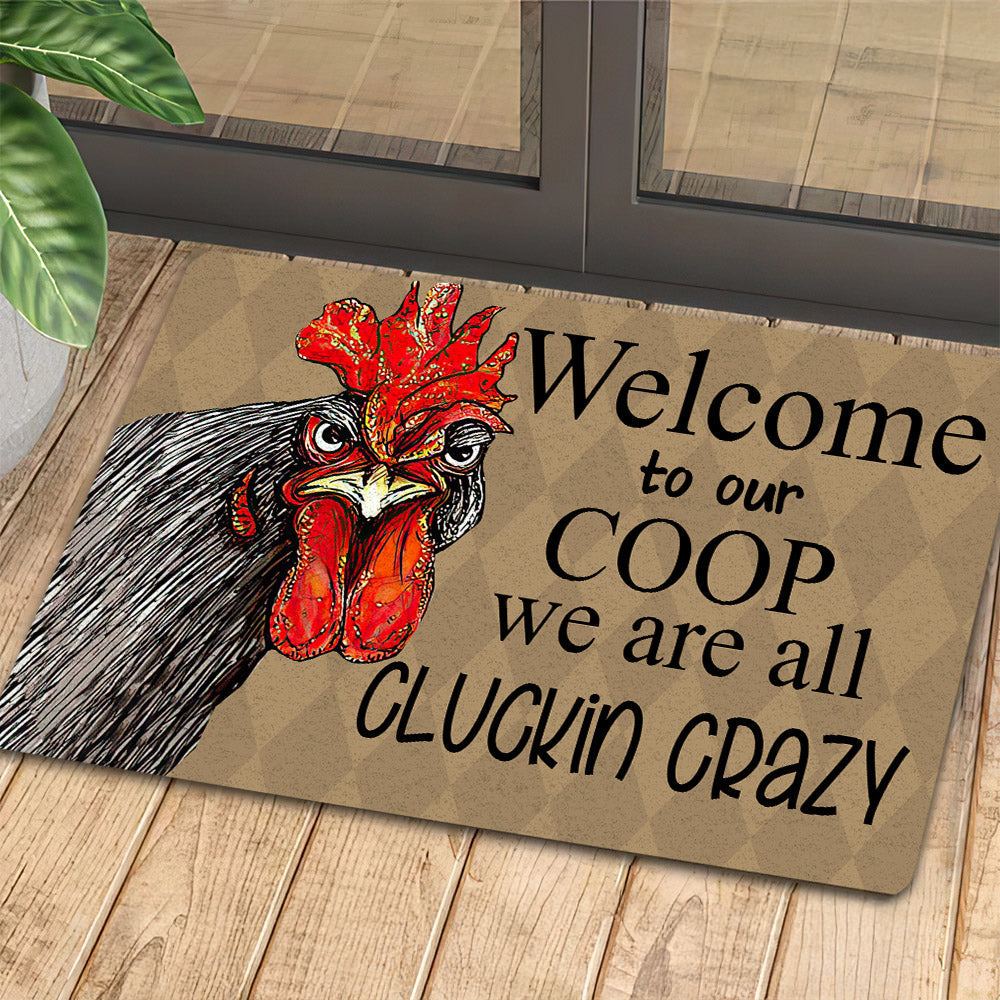 Chicken Doormat Welcome To Our Coop We Are All Cluckin Crazy Gift For Chicken Lovers New Home Gift Housewarming Gift Chicken Decor