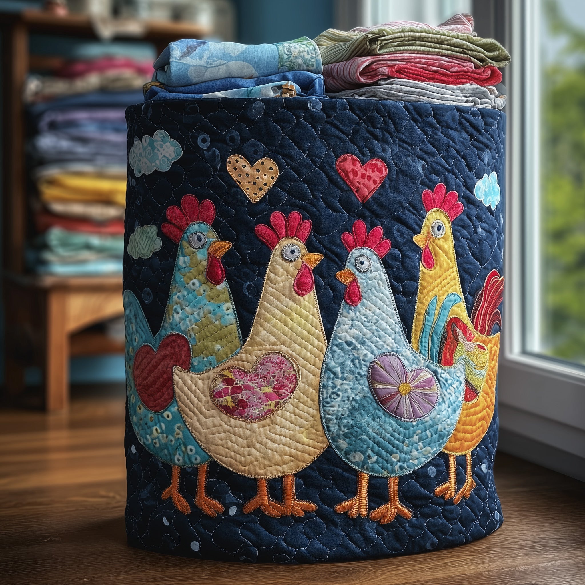 Chicken Dream Quilted Laundry Basket Gifts With Sheep Themes