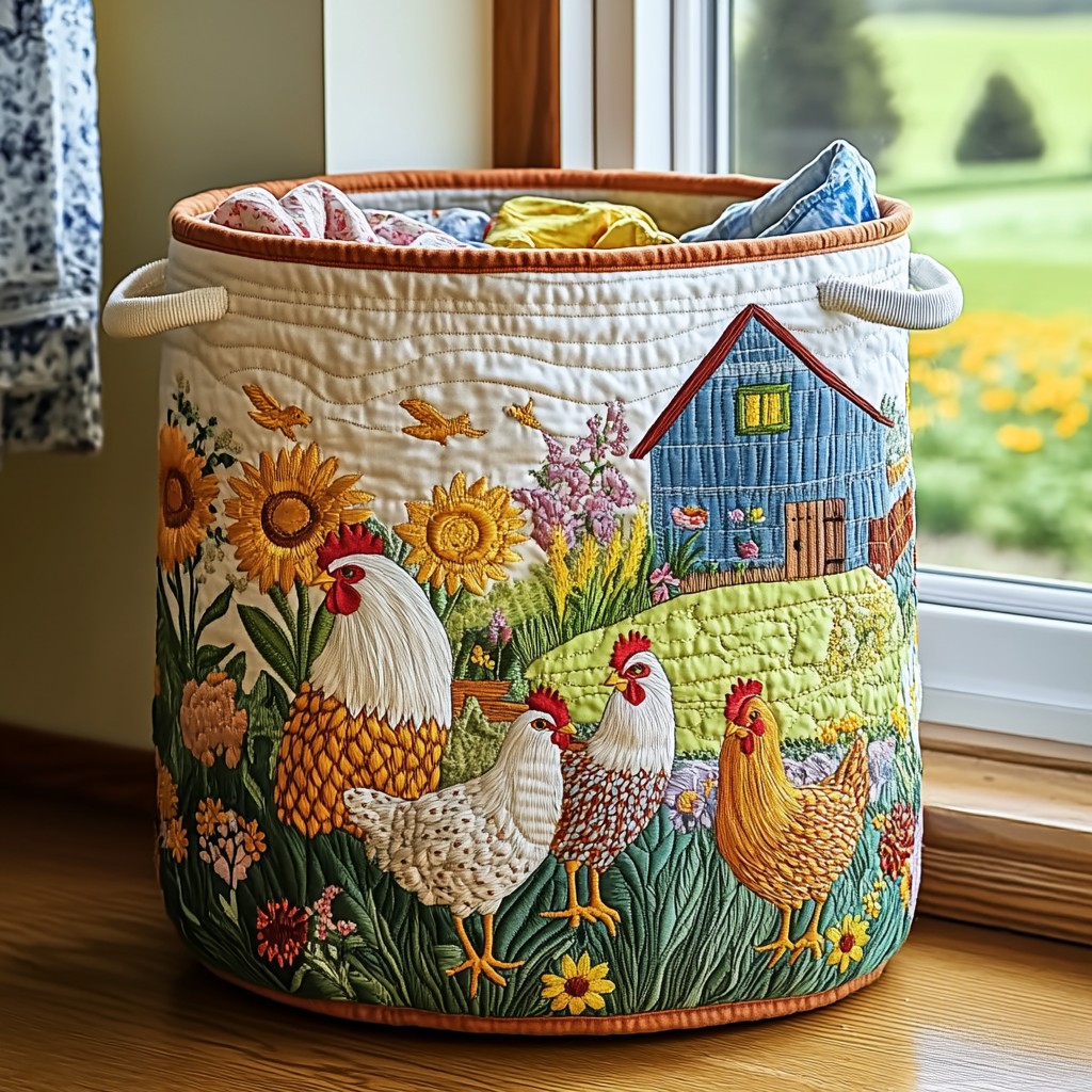 Chicken Farm Quilted Laundry Basket Merch For Dad