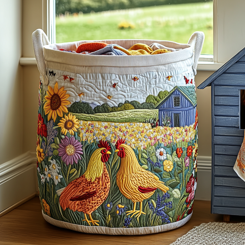 Chicken Field Quilted Laundry Basket Holiday Gift For Laundry Lovers