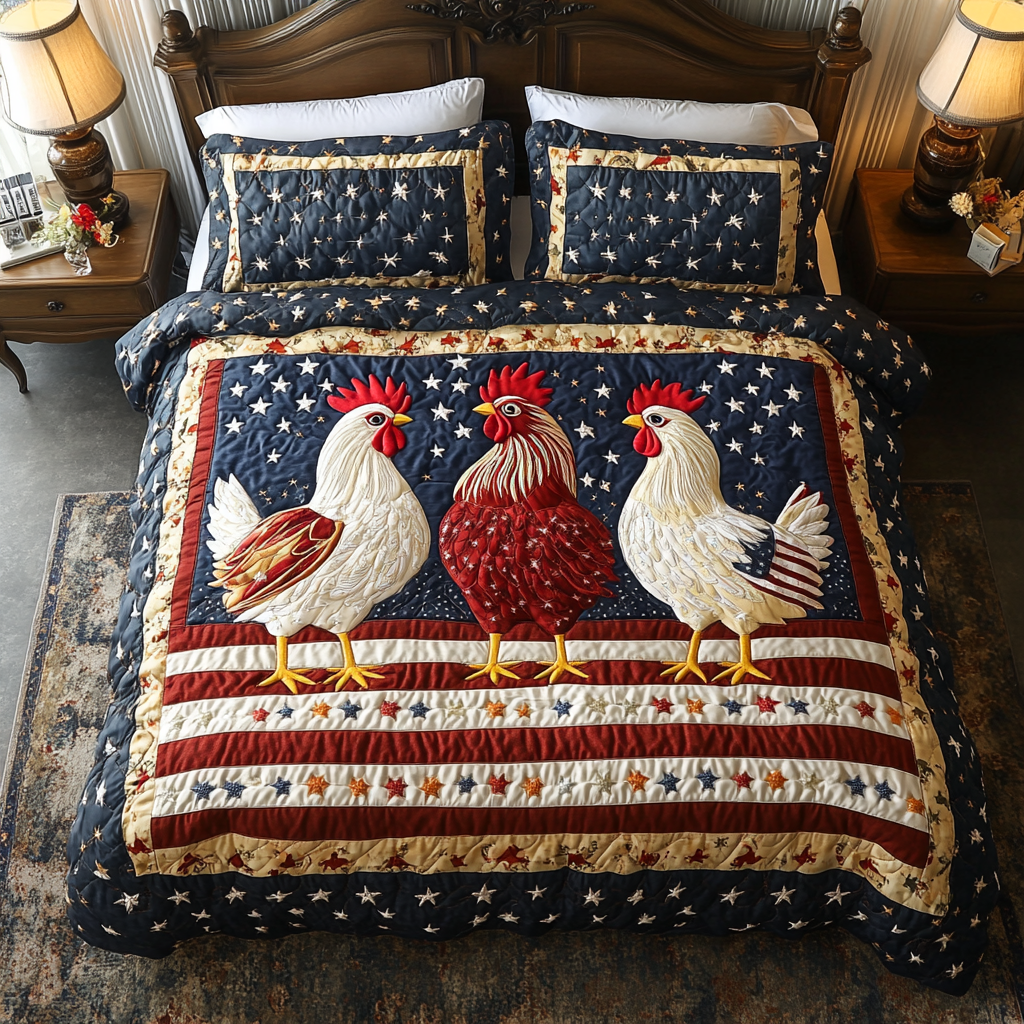 Chicken Firework Quilted Bedding Set Bed Decor Gifts For Hen Lovers