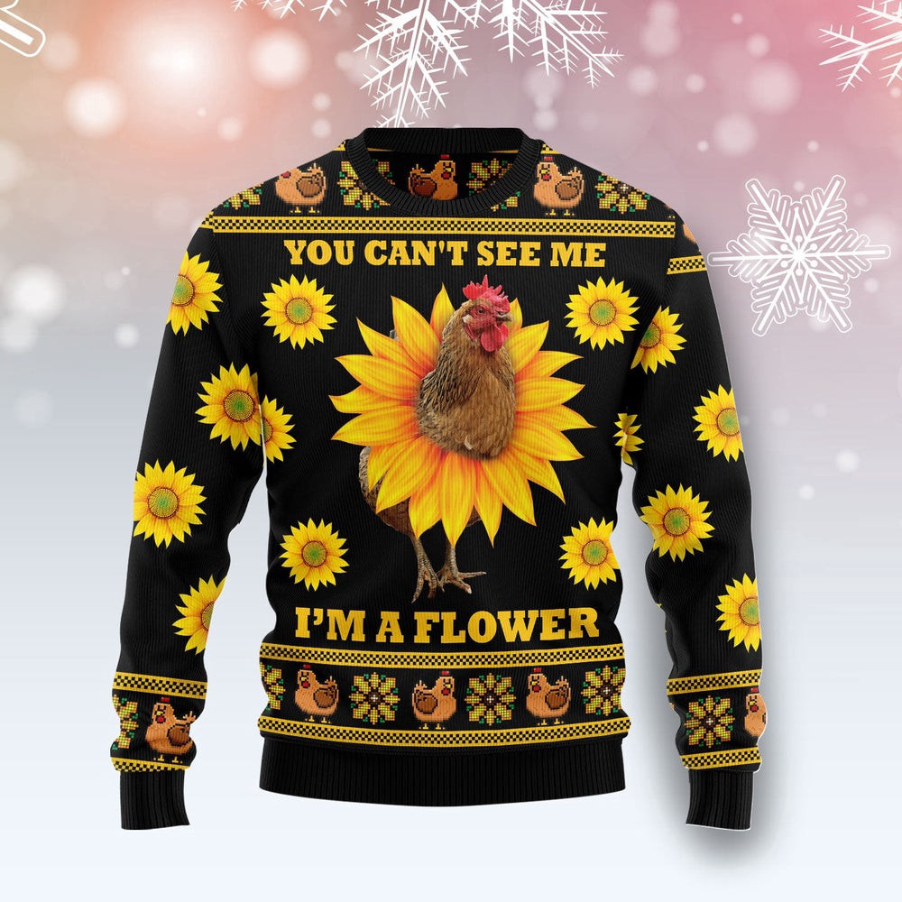 Chicken Flower Ugly Christmas Sweater Unisex Womens Mens Couples Matching Friends Funny Family Ugly Christmas Holiday Sweater Gifts