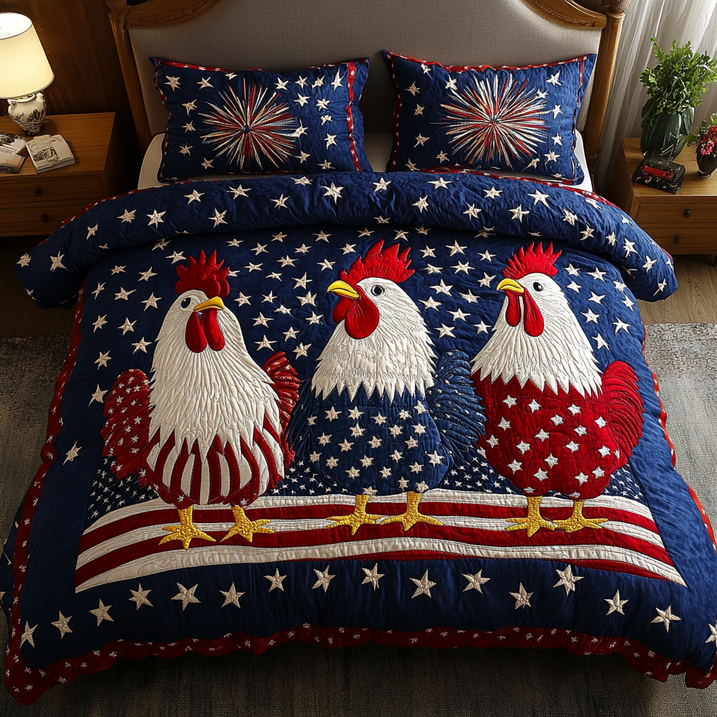 Chicken Freedom Quilted Bedding Set Bed Room Decoration Chicken Lover Presents