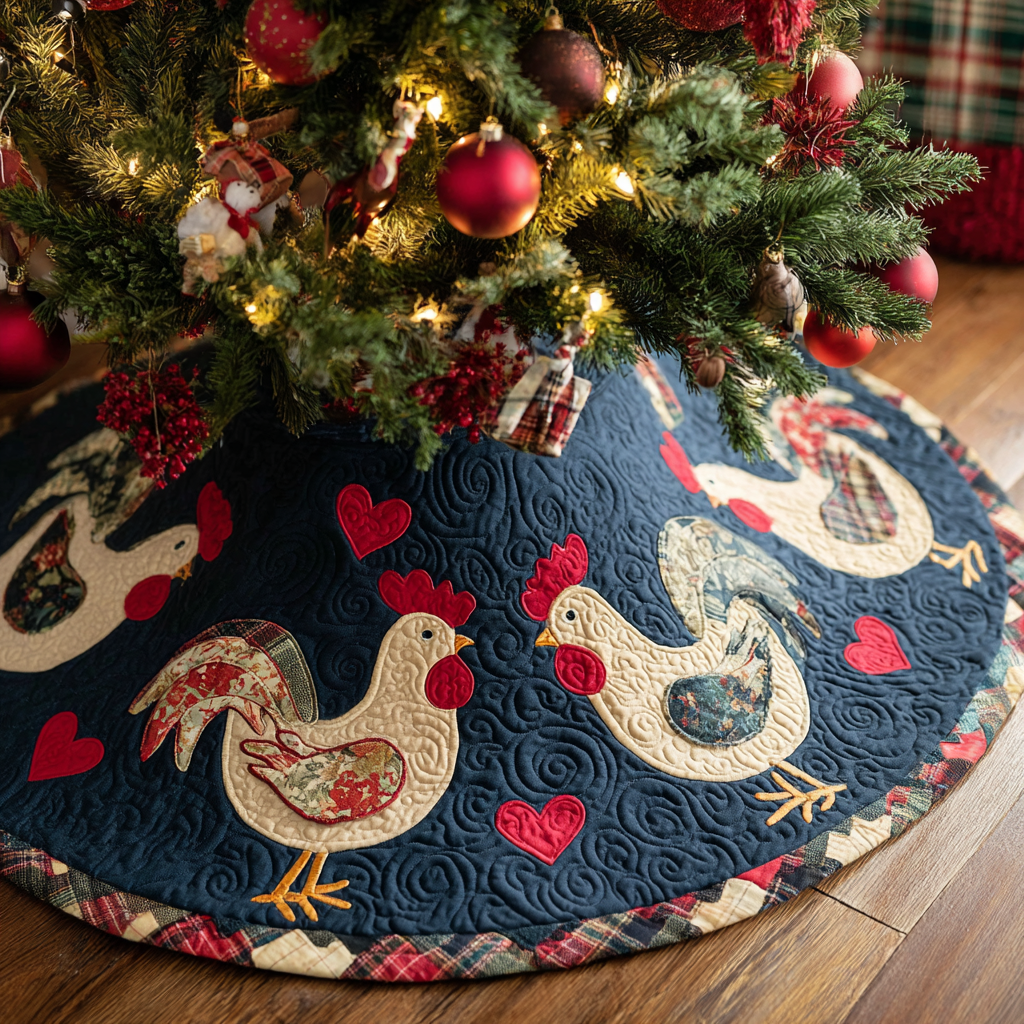 Chicken Garden Christmas Quilted Tree Skirt Christmas Tree Skirt Chicken Lover Xmas Gifts