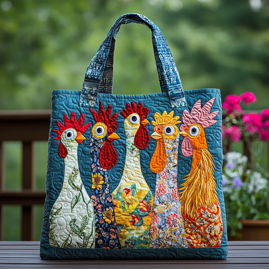 Chicken Garden Quilted Tote Bag Gifts For People Who Love Chickens