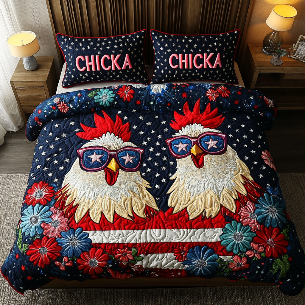 Chicken Glory Quilted Bedding Set Cute Room Decor Christmas Gifts For Chicken Lovers