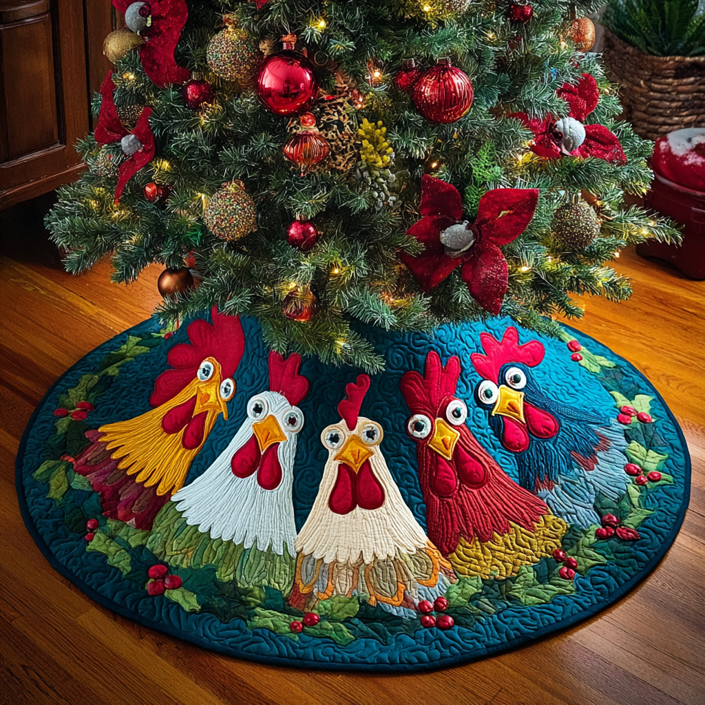 Chicken Grove Christmas Quilted Tree Skirt Holiday Decor Chicken Lover Christmas Presents