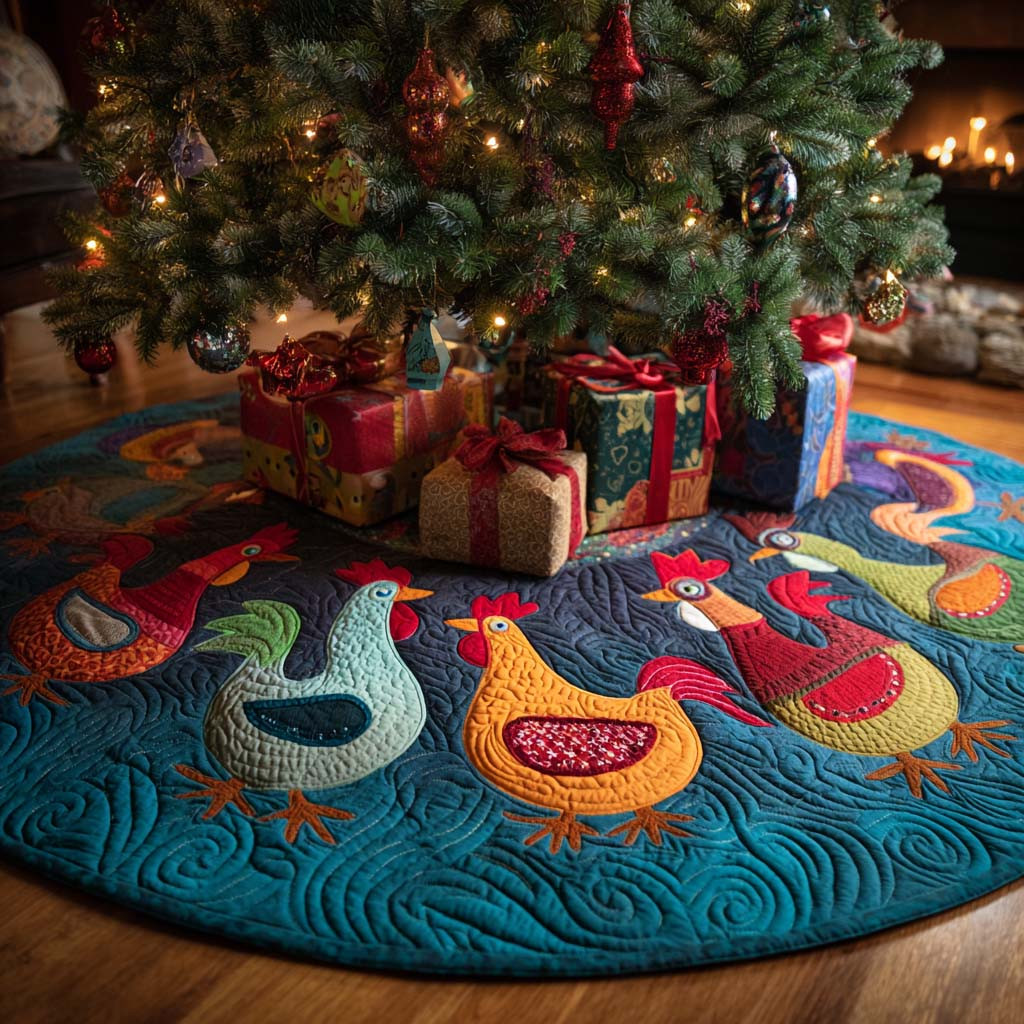 Chicken Haven Christmas Quilted Tree Skirt Animal Themed Christmas Gifts For Chicken Lovers
