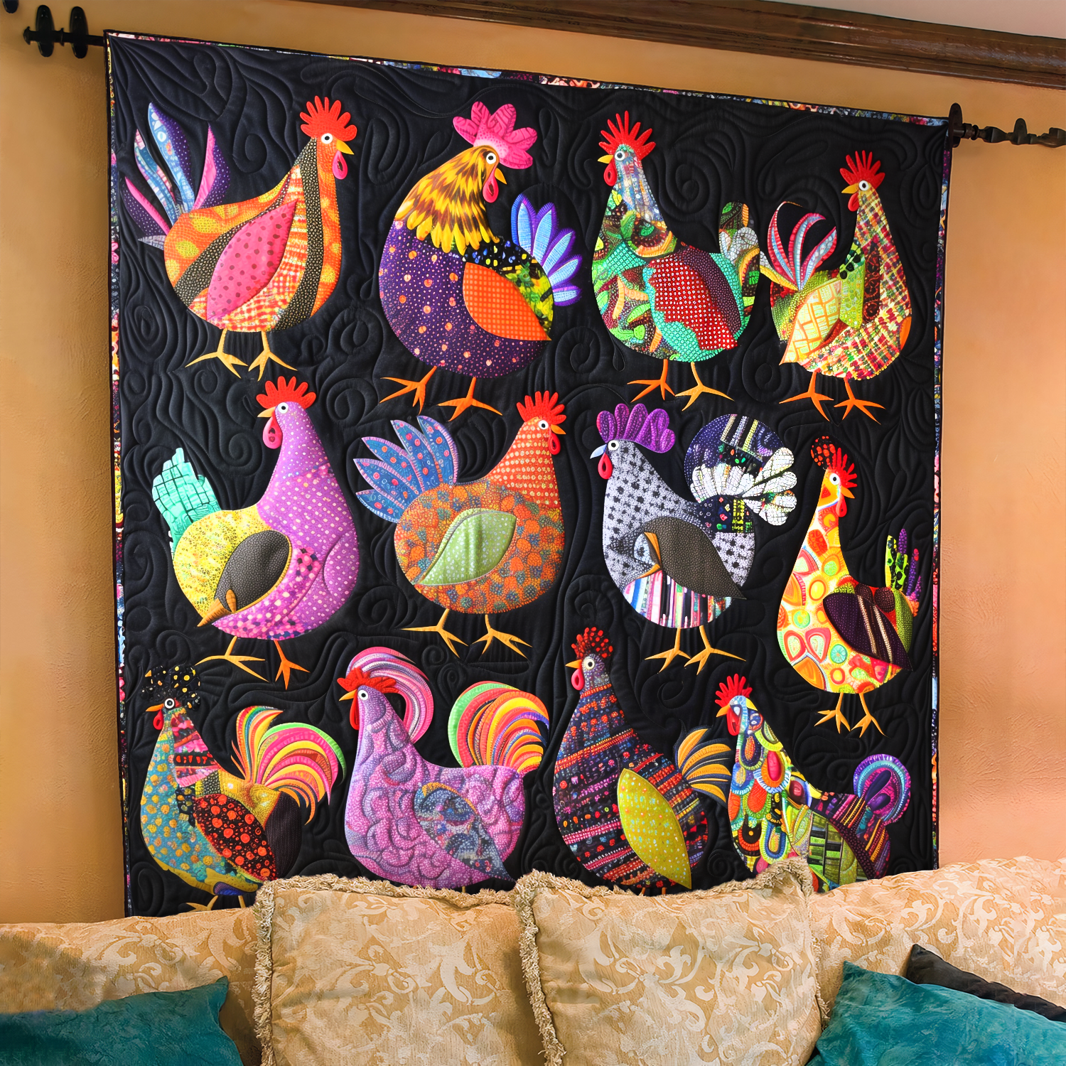 Chicken Hues Harmony Quilted Blanket Chicken Gifts For Chicken Lovers