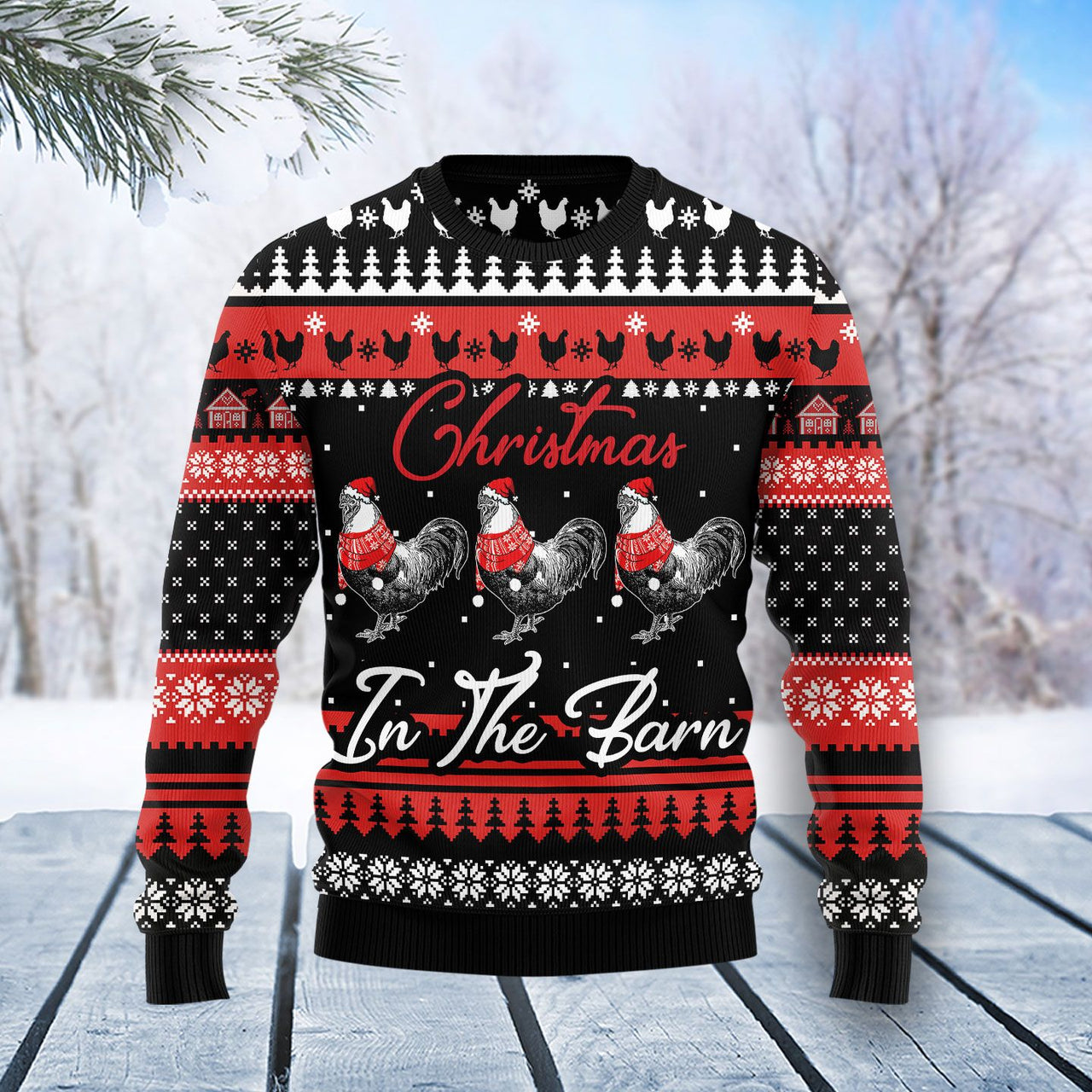 Chicken In The Barn Ugly Christmas Sweater Funny Xmas Sweater Gifts For Chicken Lovers