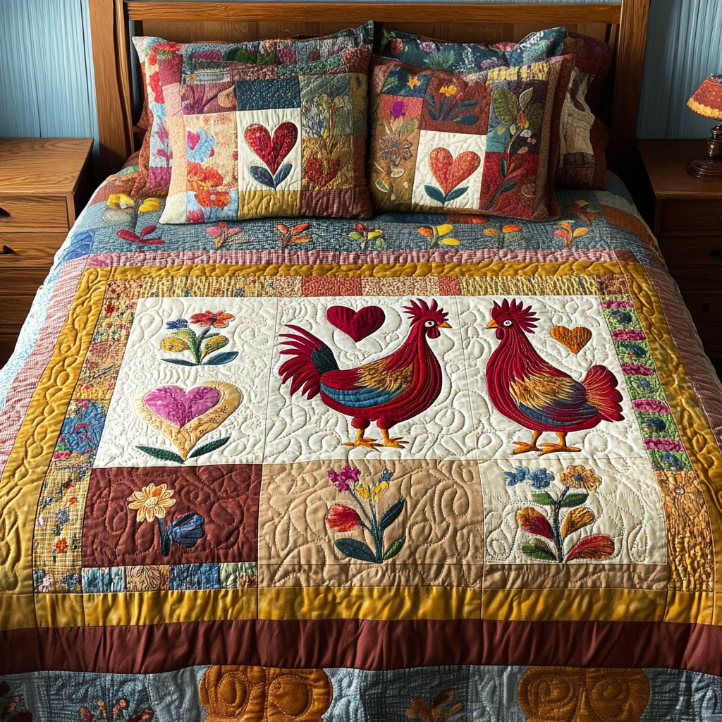 Chicken Love Quilted Bedding Set Best Comforter Sets Gifts For Chicken Lovers