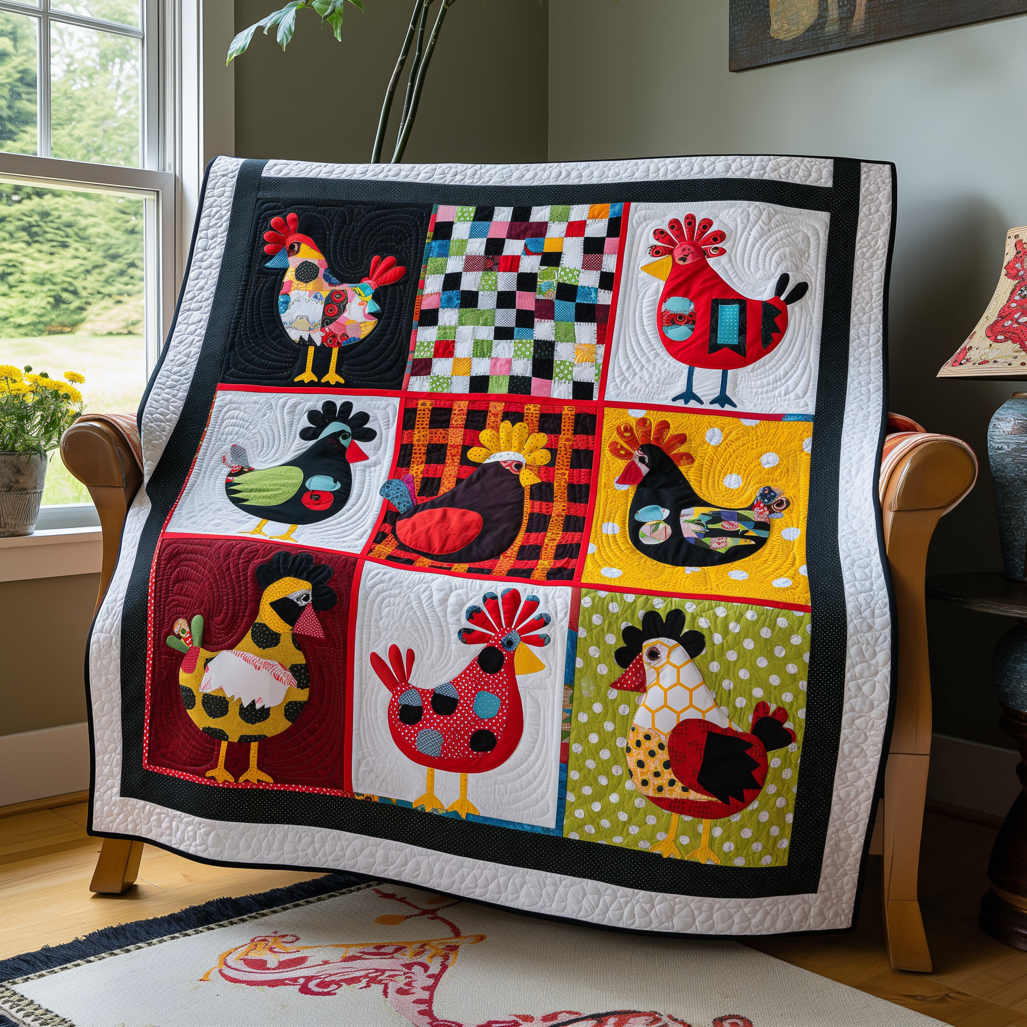 Chicken Mosaic Quilted Blanket Presents For Chicken Love