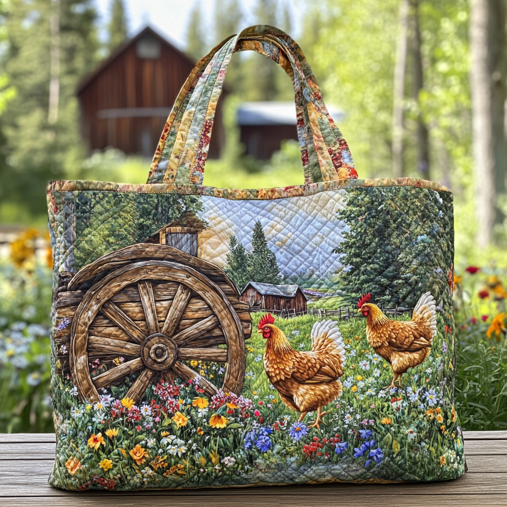 Chicken Parade Quilted Tote Bag Gifts For People Who Own Chickens