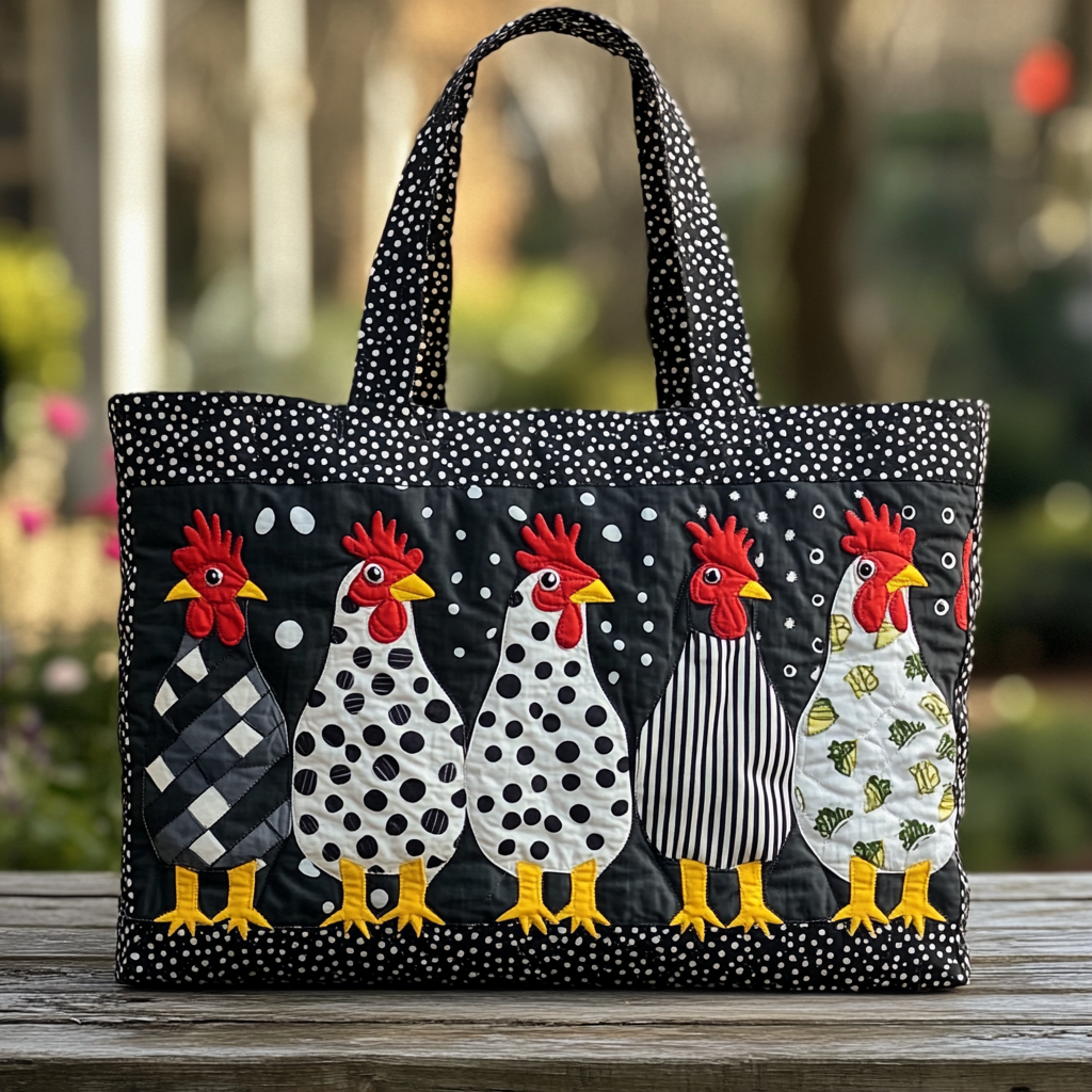 Chicken Parade Quilted Tote Bag Gifts For People Who Raise Chickens