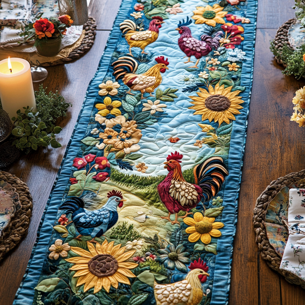 Chicken Patch Quilted Table Runner Kitchen Table Decor Ideas Best Gifts For Chicken Lovers
