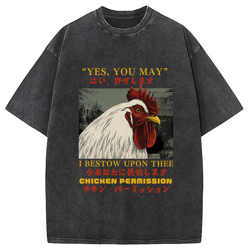 Chicken Permission Vintage Washed T-Shirt Classic Graphic Fashion Tee Gifts For Best Friend