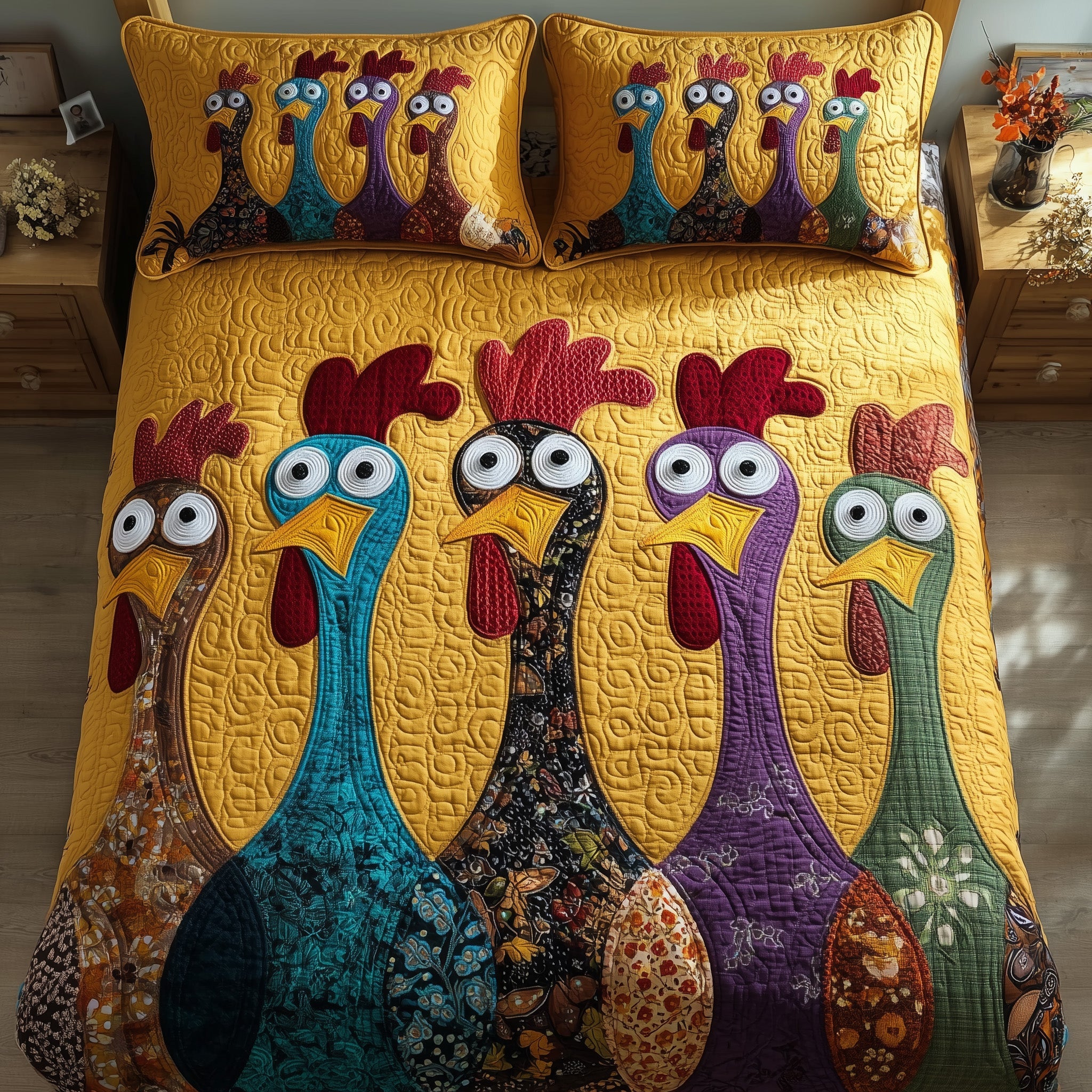 Chicken Quilted Bedding Set Anniversary Gift