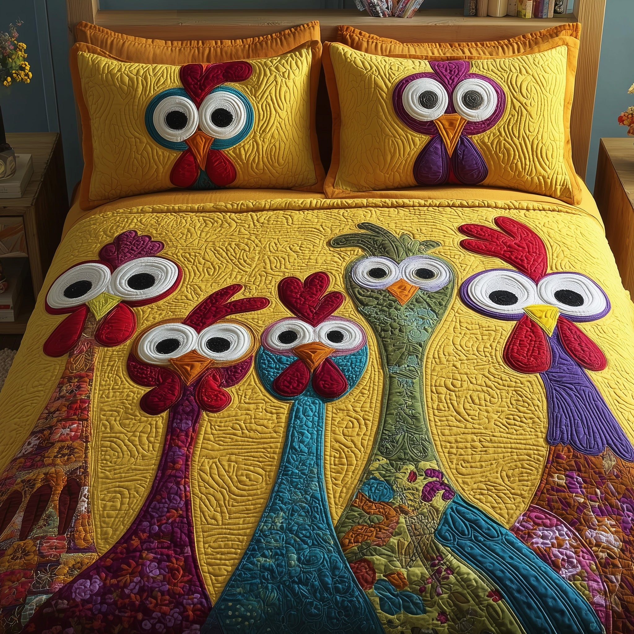 Chicken Quilted Bedding Set Birthday Gift