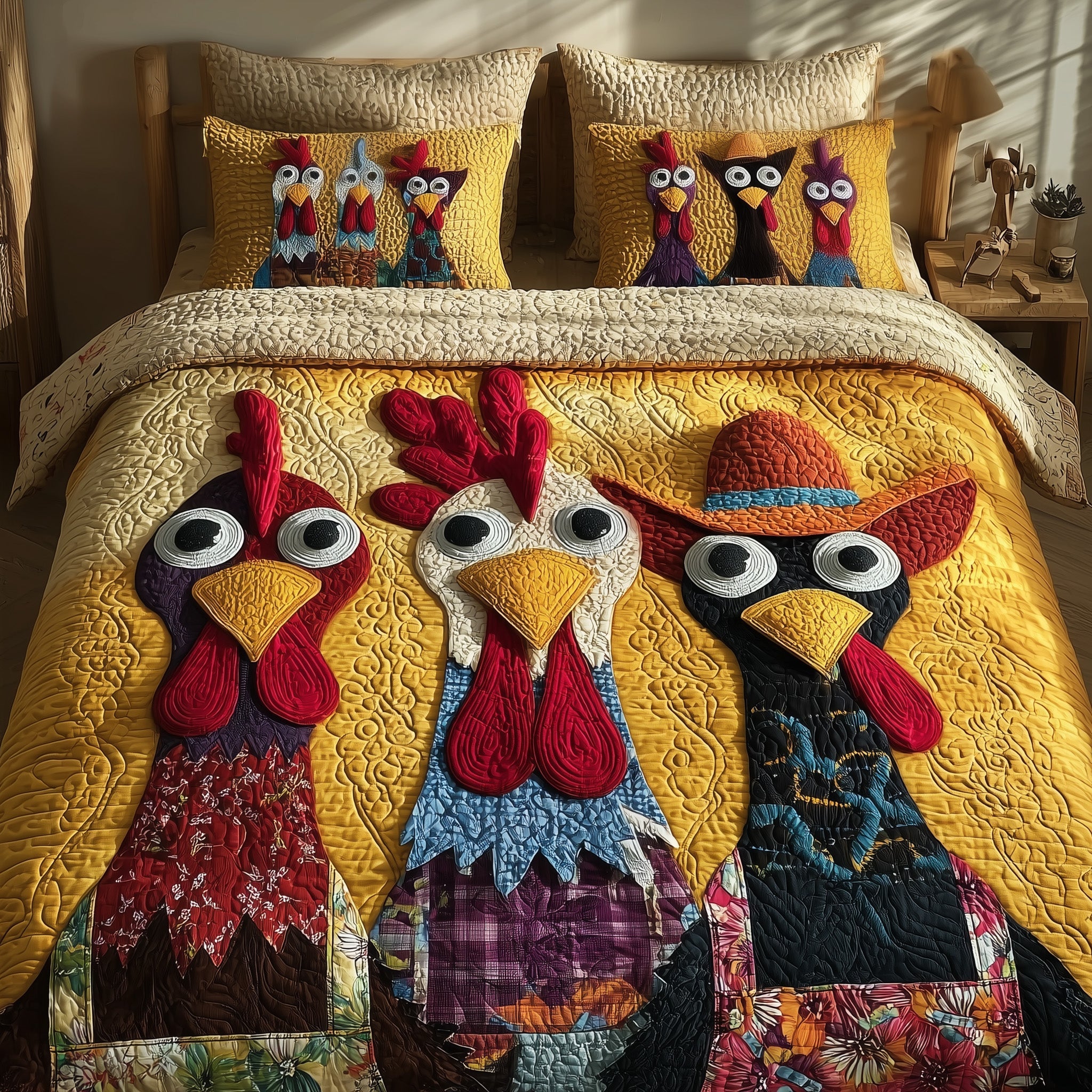 Chicken Quilted Bedding Set Duvet Cover Bedspread Best Gifts For Chicken Owners
