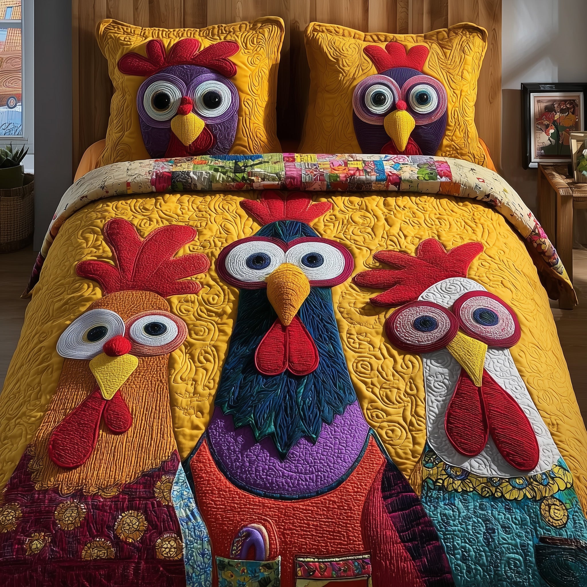 Chicken Quilted Bedding Set Duvet Cover Bedspread Cute Chicken Gifts