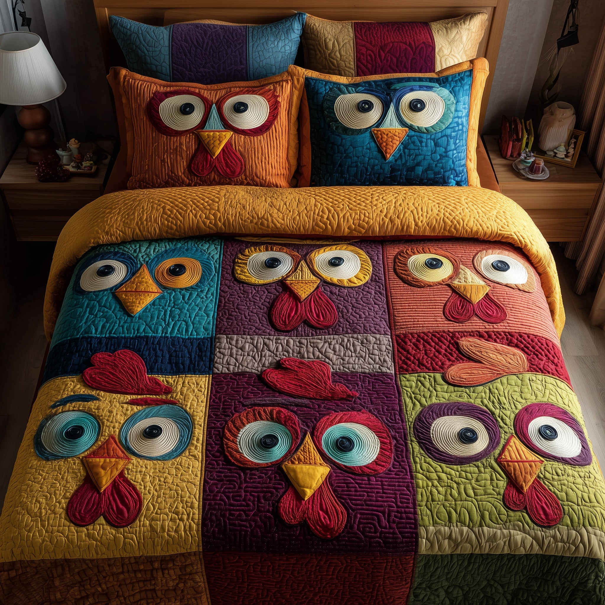 Chicken Quilted Bedding Set Duvet Cover Bedspread Gifts For Hen Lovers