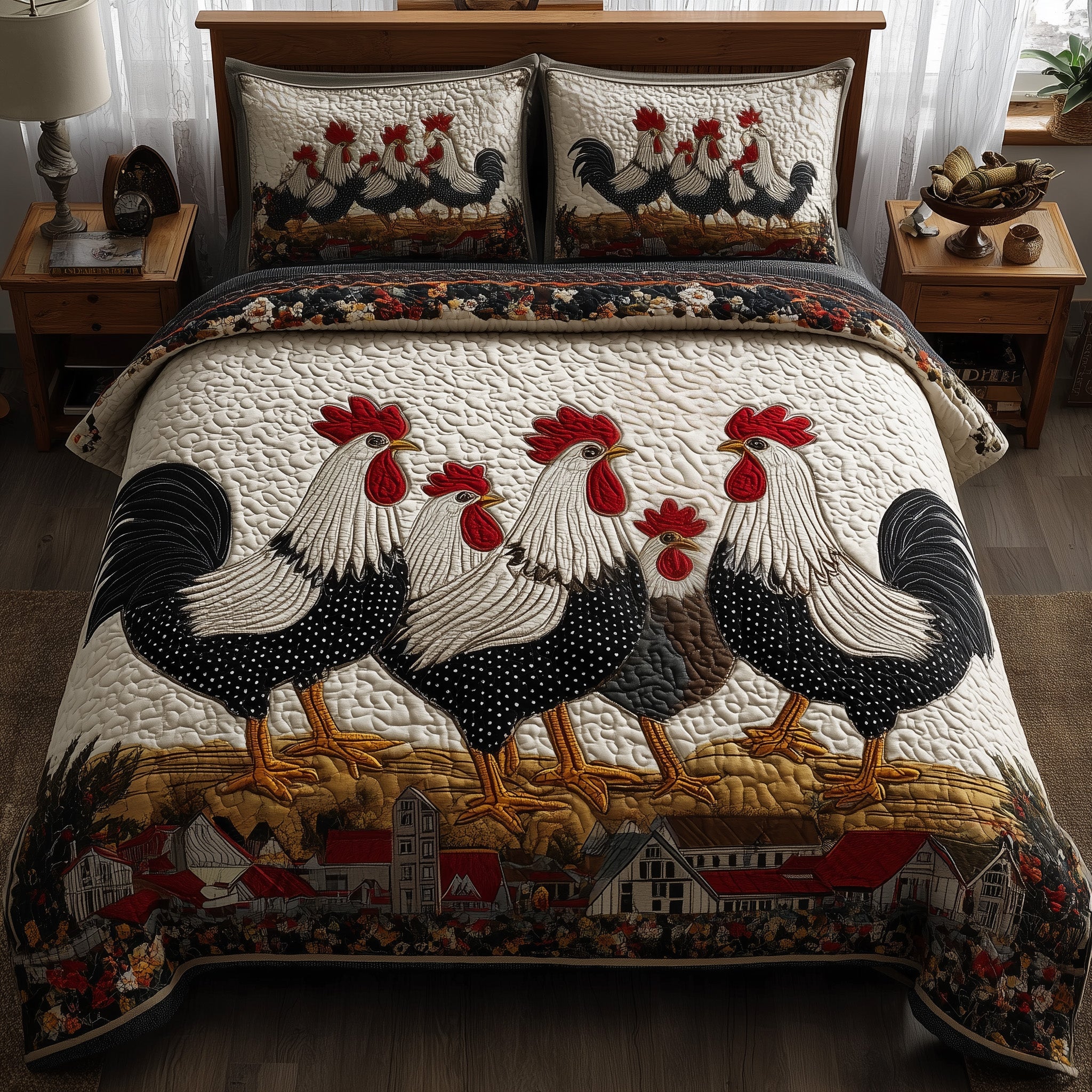 Chicken Quilted Bedding Set For Couples