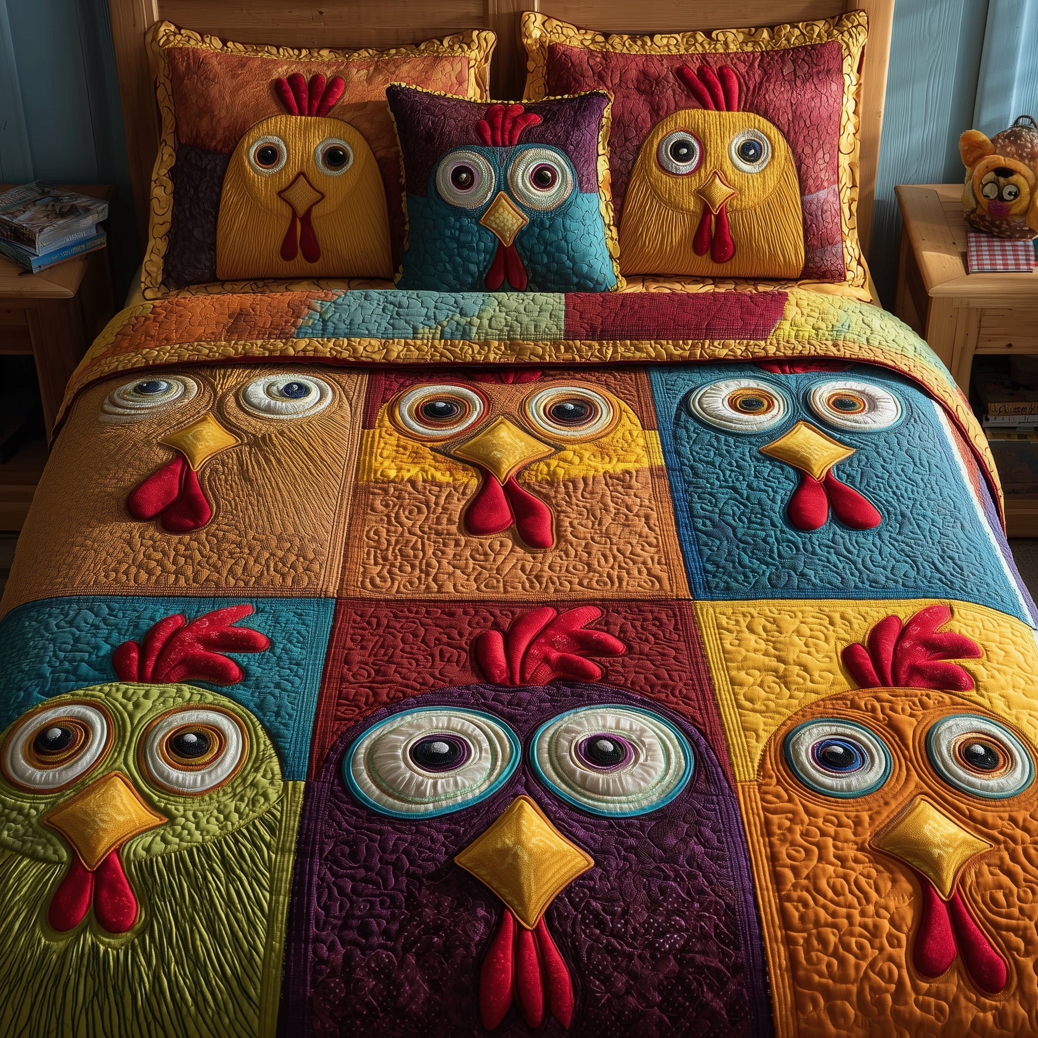 Chicken Quilted Bedding Set For Kids