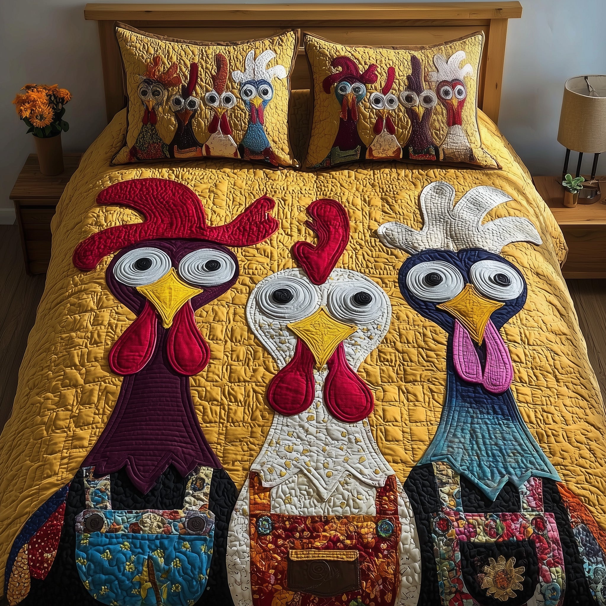 Chicken Quilted Bedding Set For Women