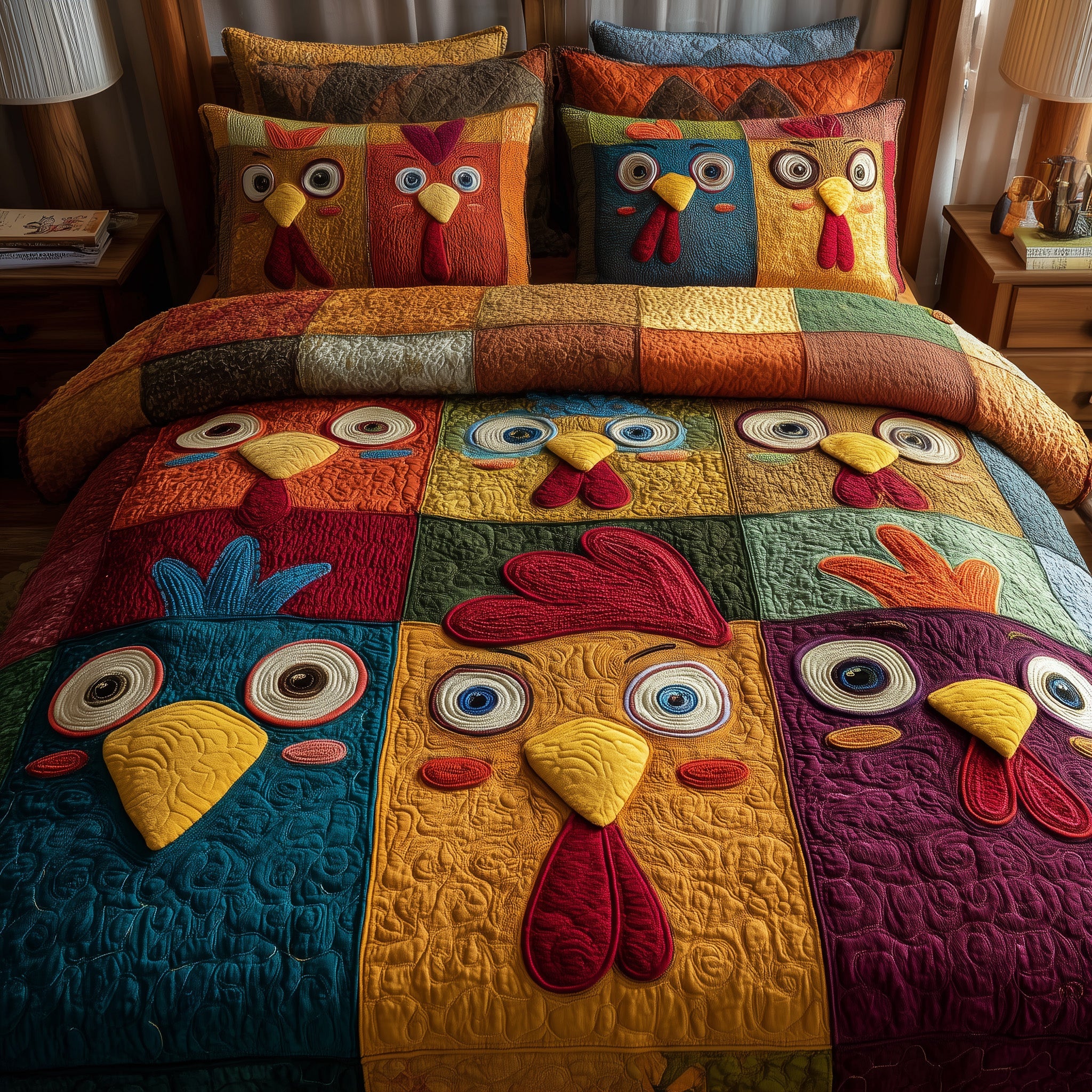 Chicken Quilted Bedding Set Relaxing Sleep