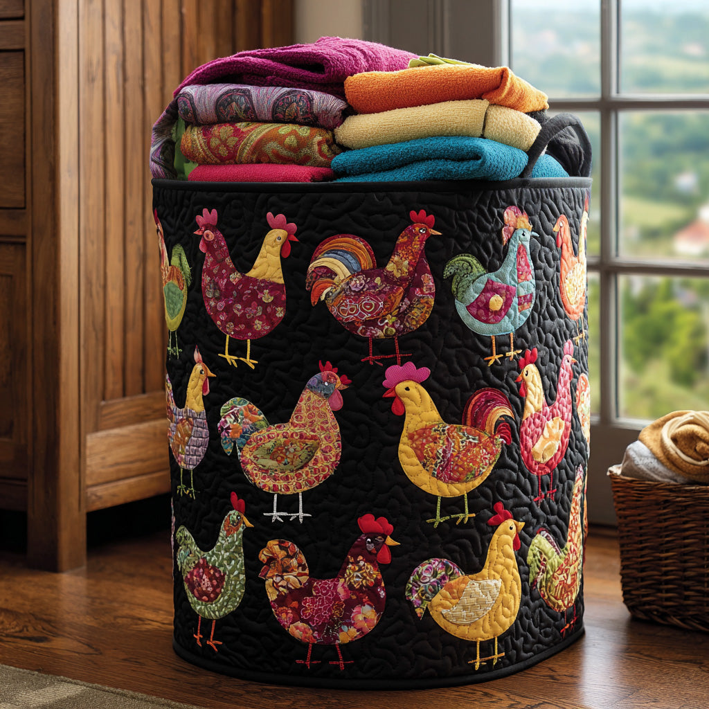 Chicken Quilted Laundry Basket Foldable Fabric Clothes Hamper Gift For Chickens Fans