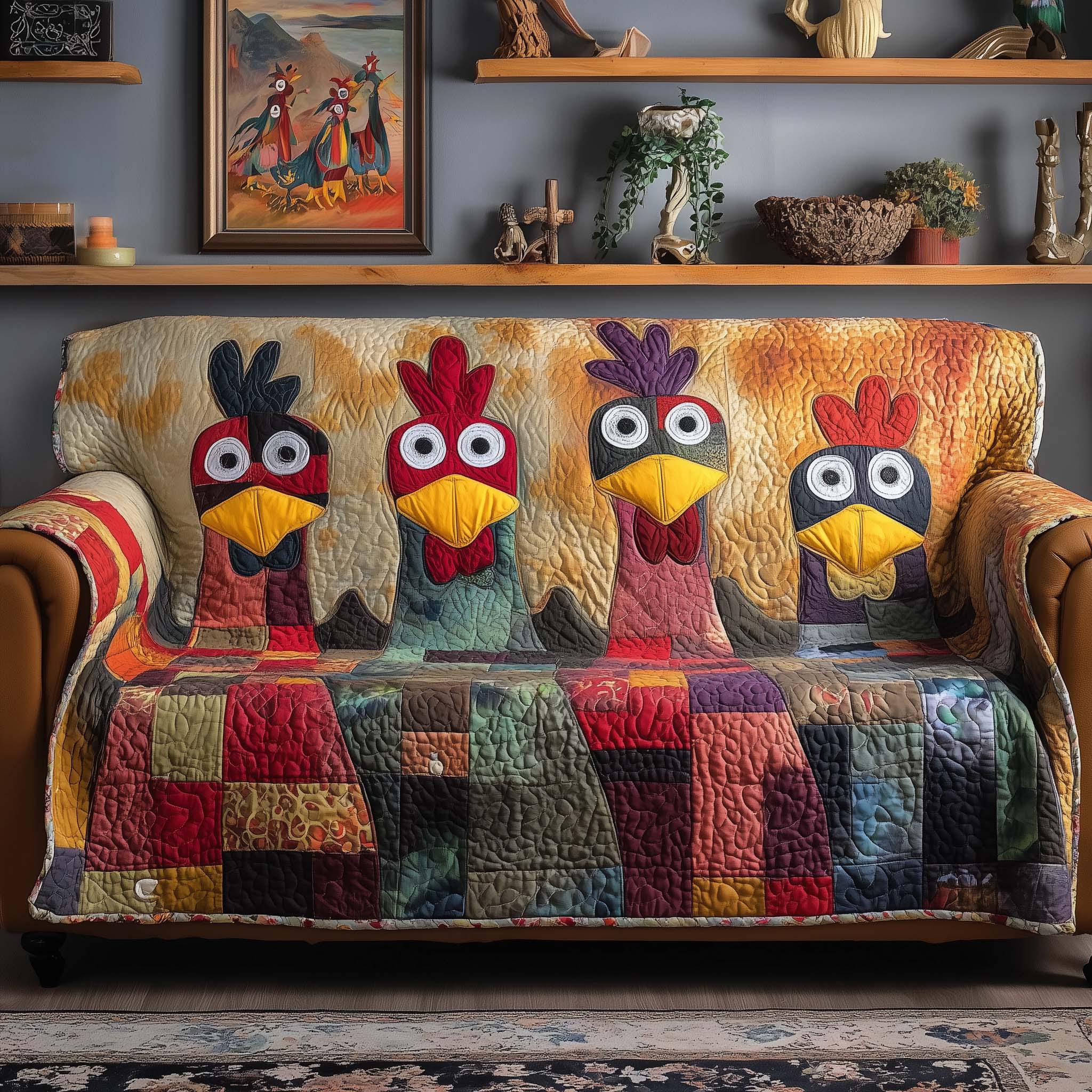 Chicken Quilted Sofa Cover Country Style Quilt Best Gifts For Chicken Owners